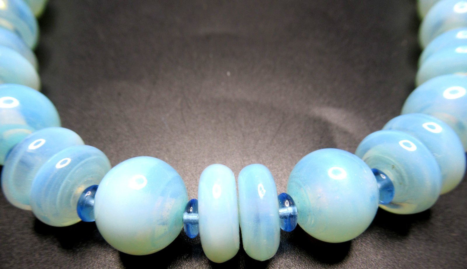 Amazing Blue Moonglow Glass Beaded FRENCH Vintage Necklace