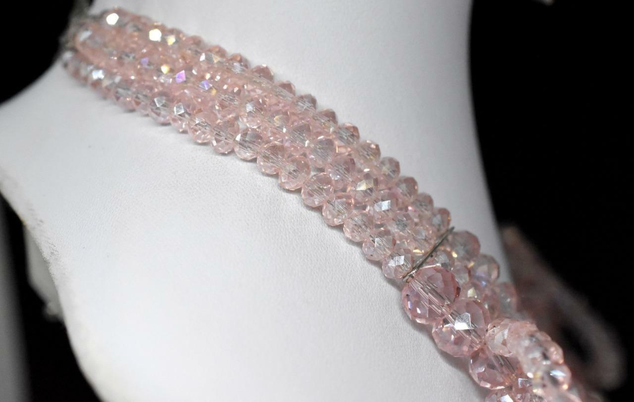 STUNNING Rose PINK Crystal Beaded Bib Draping Loop Necklace Adjustable Clasp