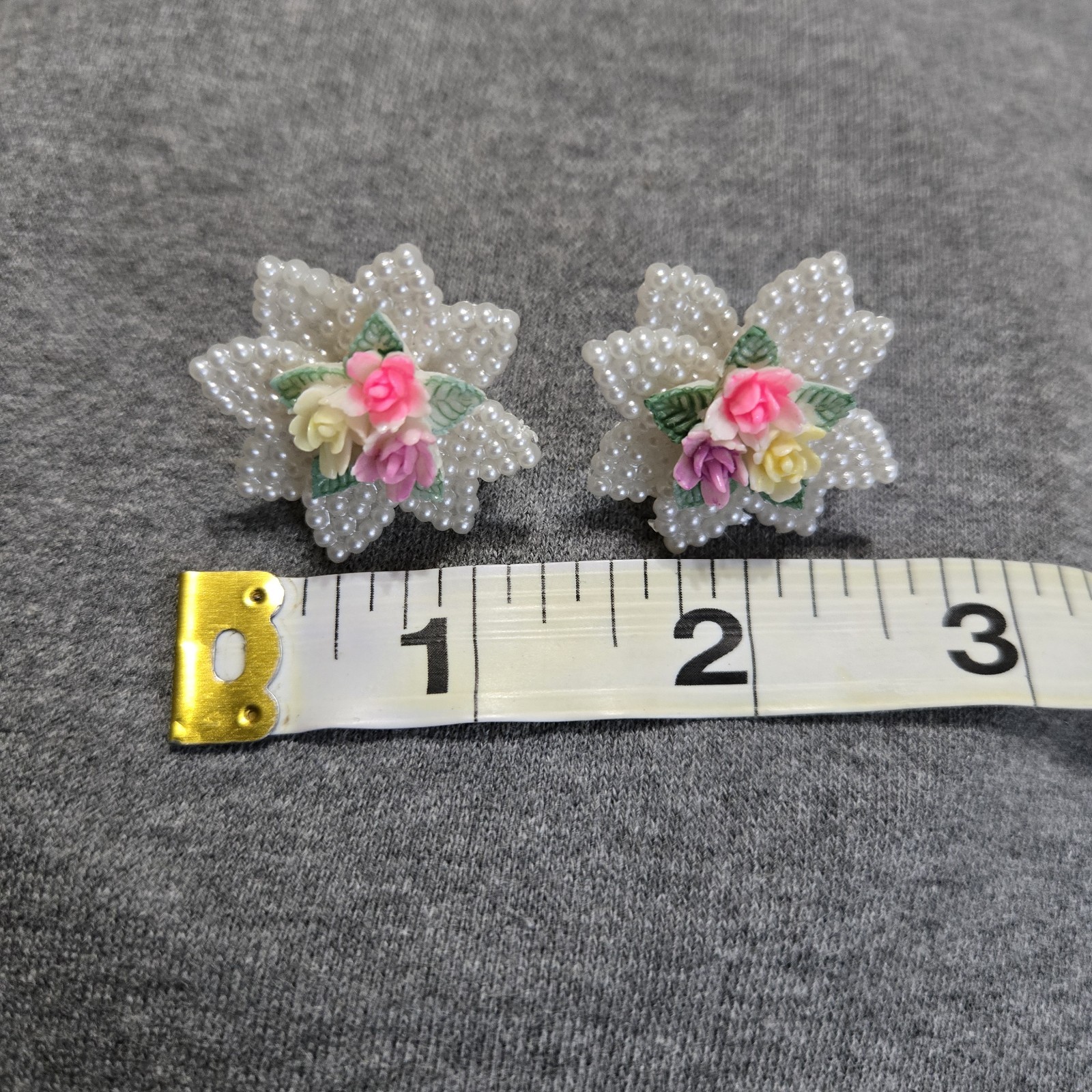 Vintage Screw Back Seed Bead Floral Cluster Earrings MCM Spring Easter Dress Up
