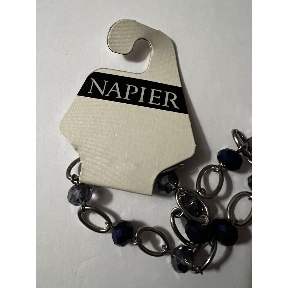 Napier Beaded Necklace Purple and Blue Beads With Nickel Chain Approx 40″
