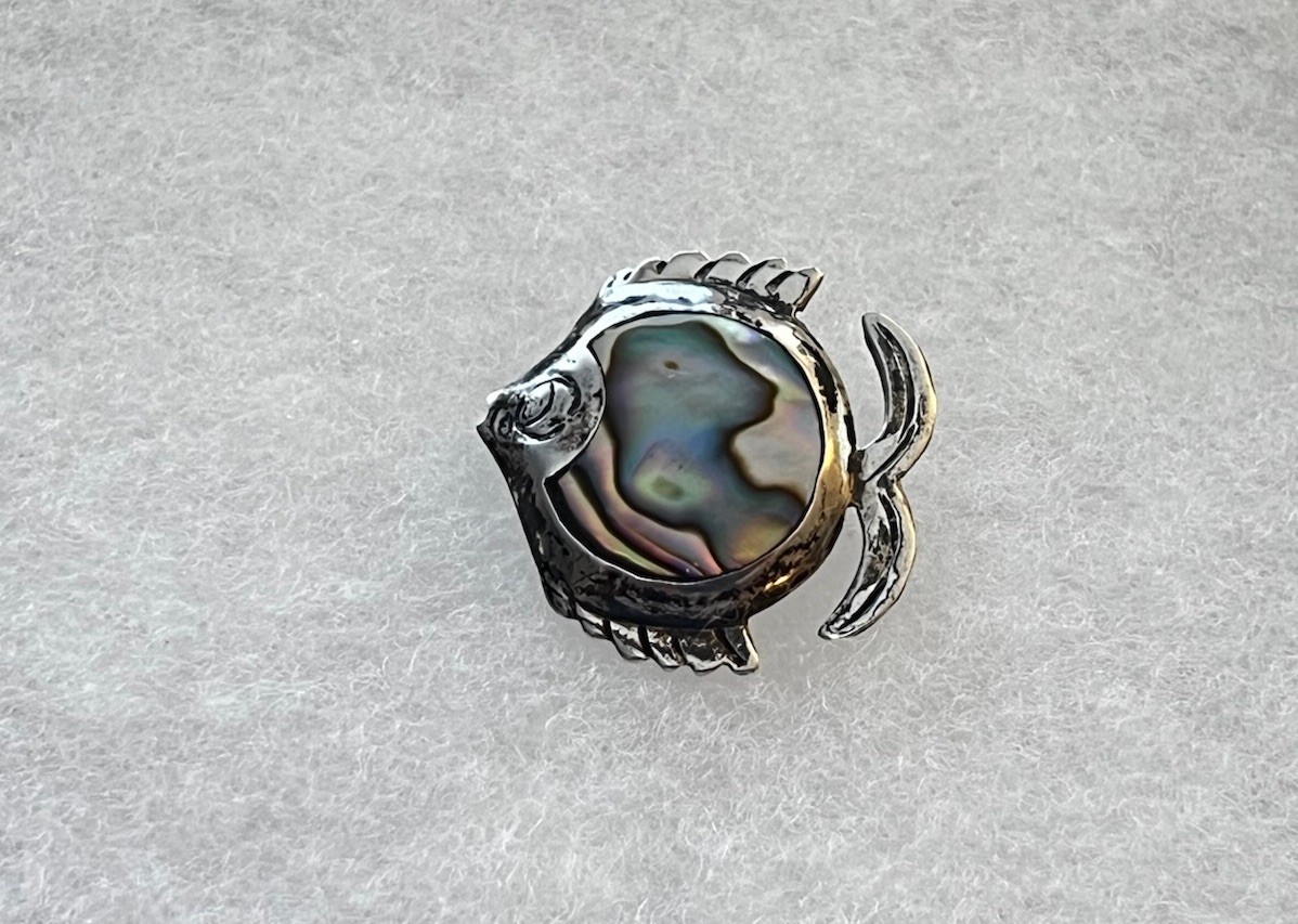 Vintage Taxco Mexico FRH 925 Sterling Silver Abalone Fish Pin Brooch Artisan Mex