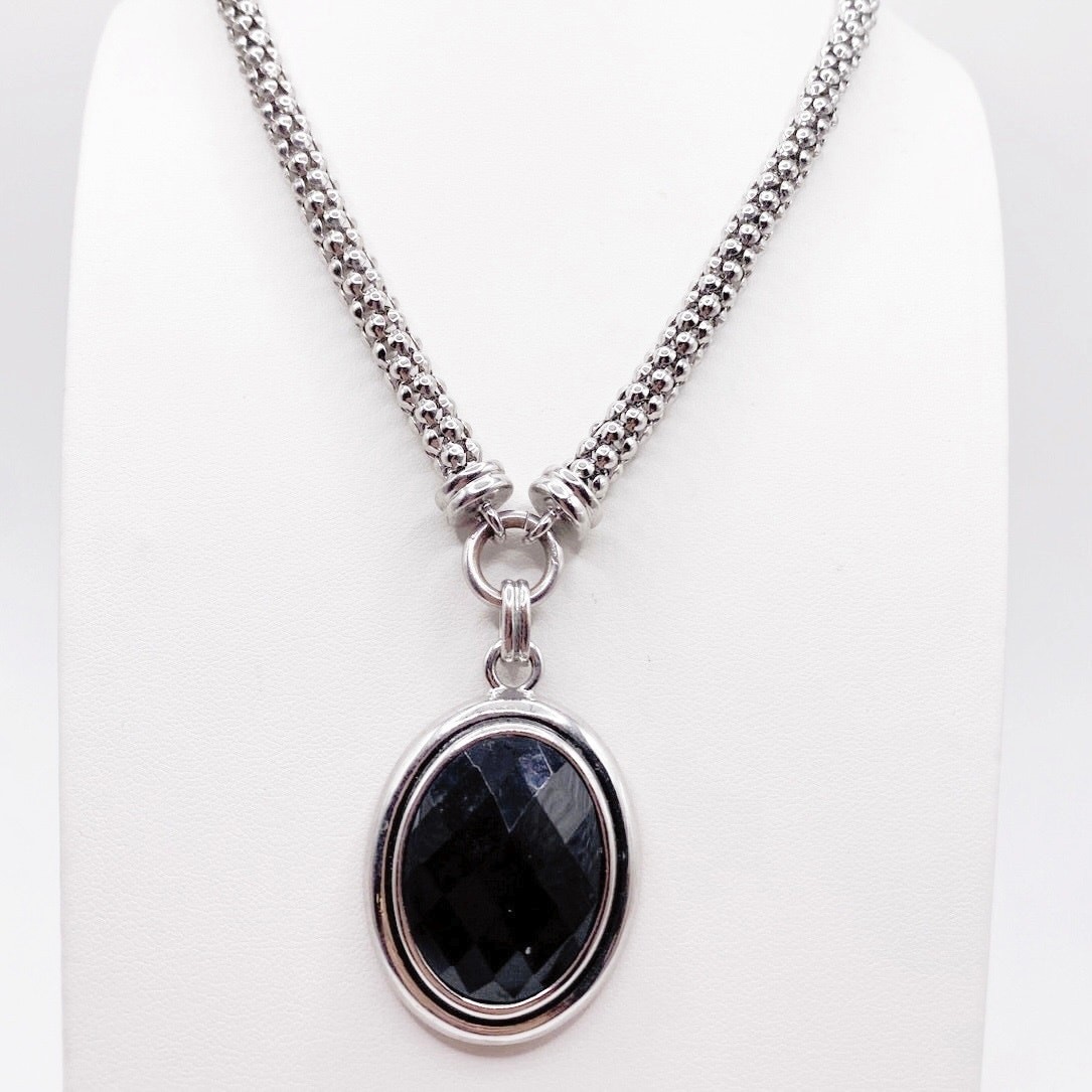 Napier Signed Vintage Necklace 22” Long Black Lucite Pendant