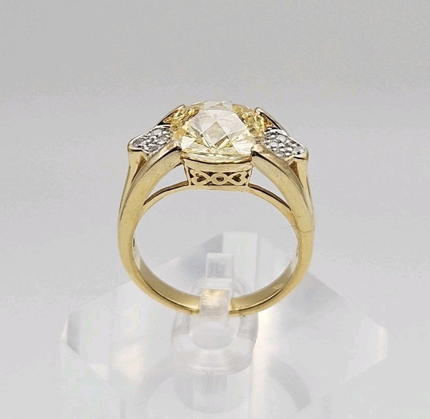 Sterling Silver Vermeil 4 CT Checkerboard Cushion Cut Ornate & White CZ Ring