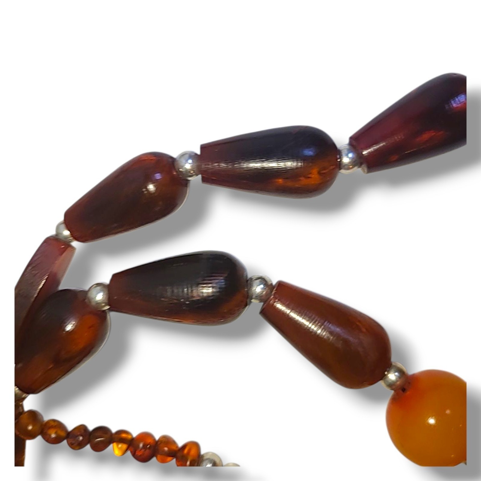 Mixed Baltic Amber Honey Cognac Butterscotch & 925 Silver Bead Necklace 20″
