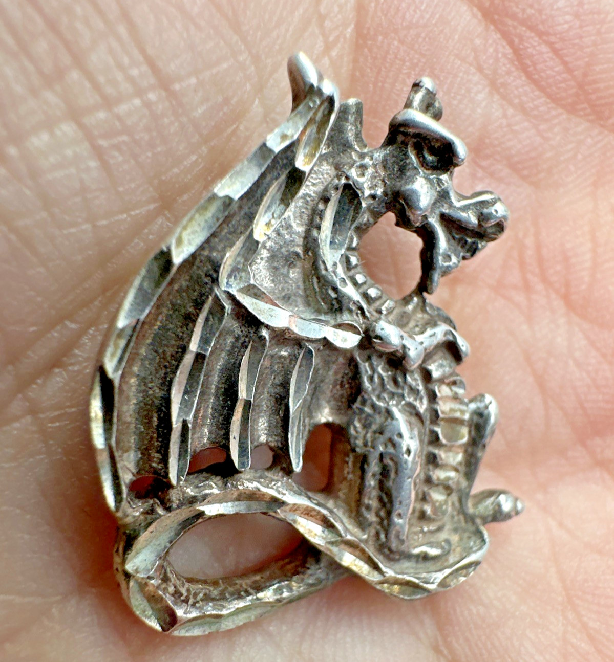 Vintage Sterling Silver Dragon Pendant 6.9 Grams Fantasy Whimsical Signed