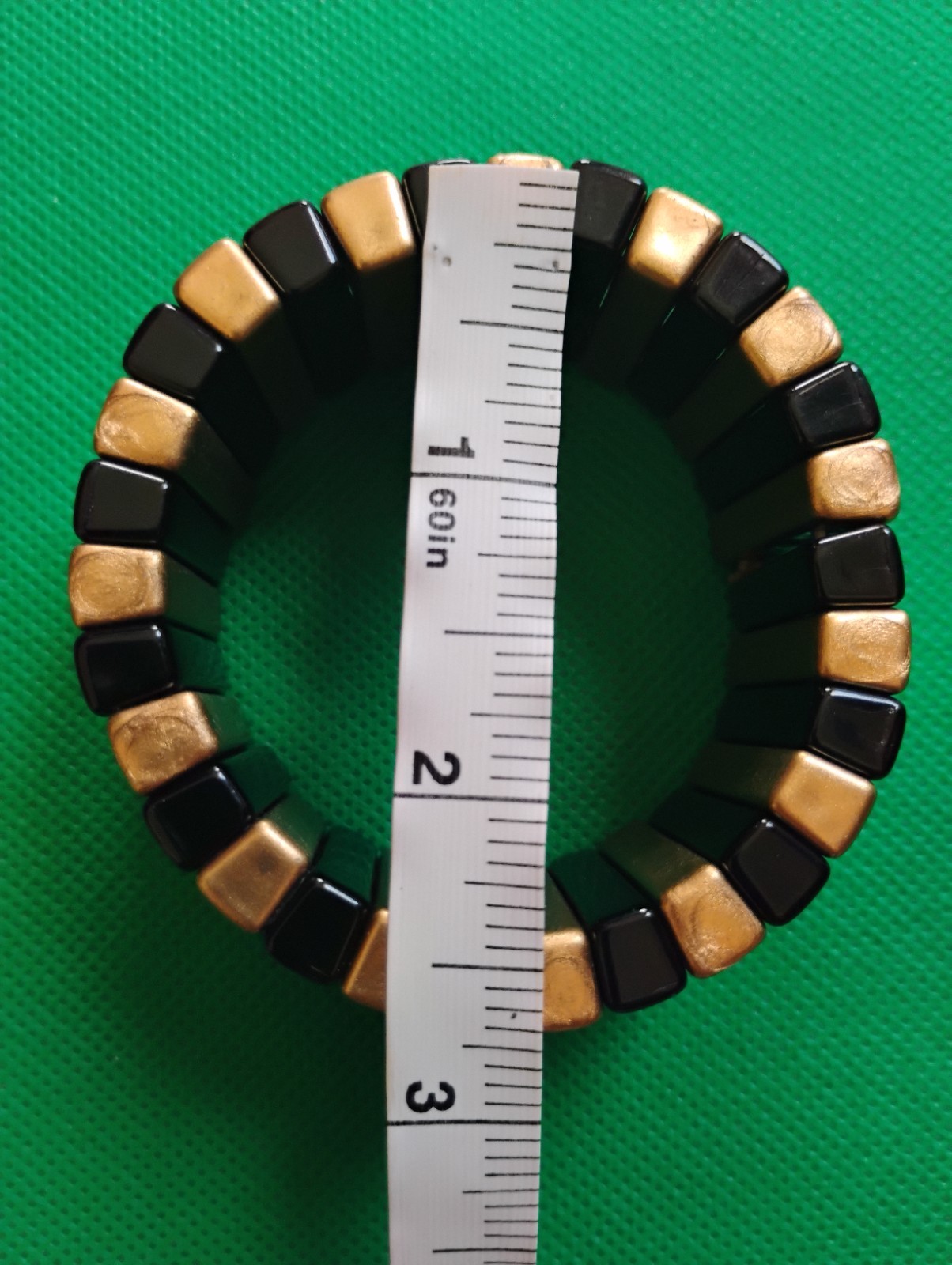 Vintage Bohemian Gold and Black Chunky Bar Stretch Sizable Statement Bracelet