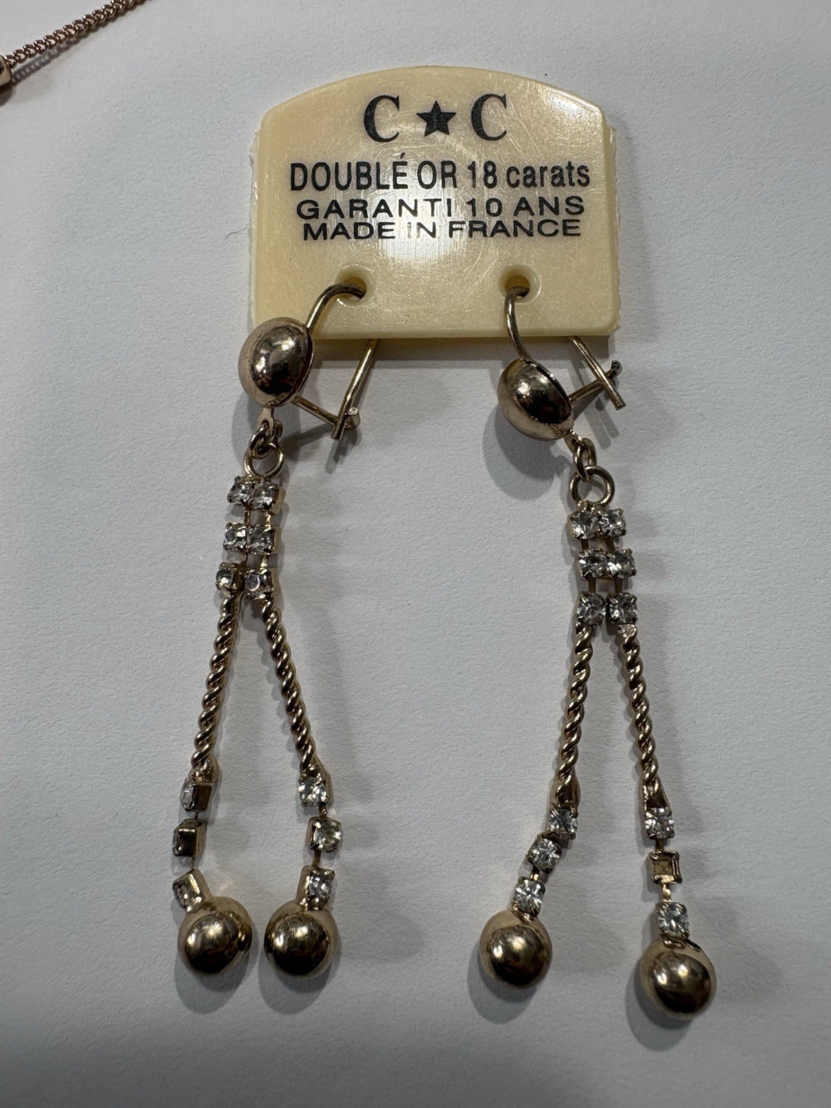 Vintage C*C France Doublé Or 18K Gold Filled Necklace & Drop Earrings Set