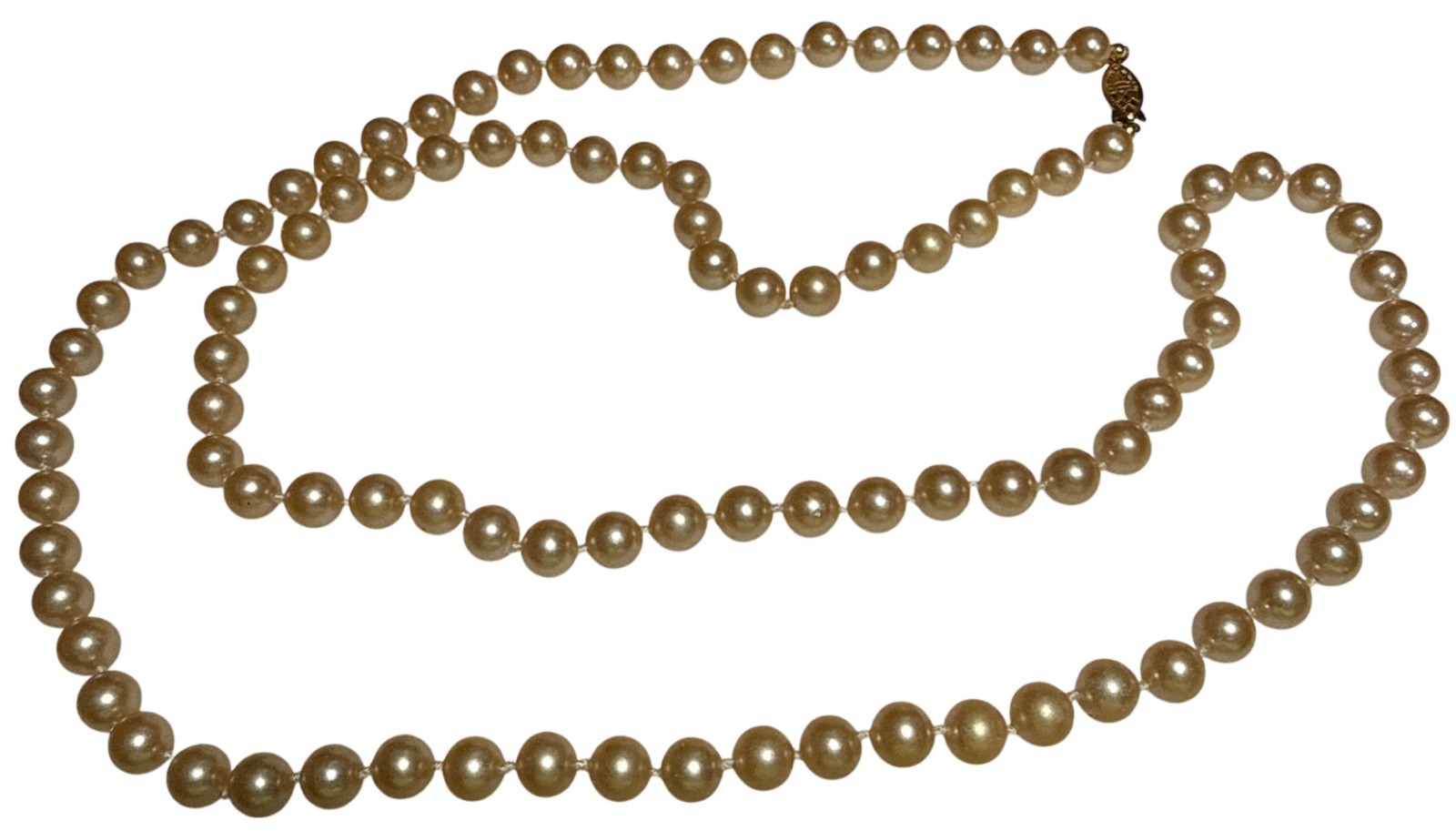 Vintage faux cream pearl knotted necklace fish hook clasp 36″ EUC