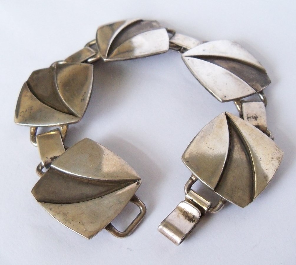 Vintage Ella Cone Sterling Silver Modernist 5 Link 7 1/4″ Bracelet 33.4g xTo