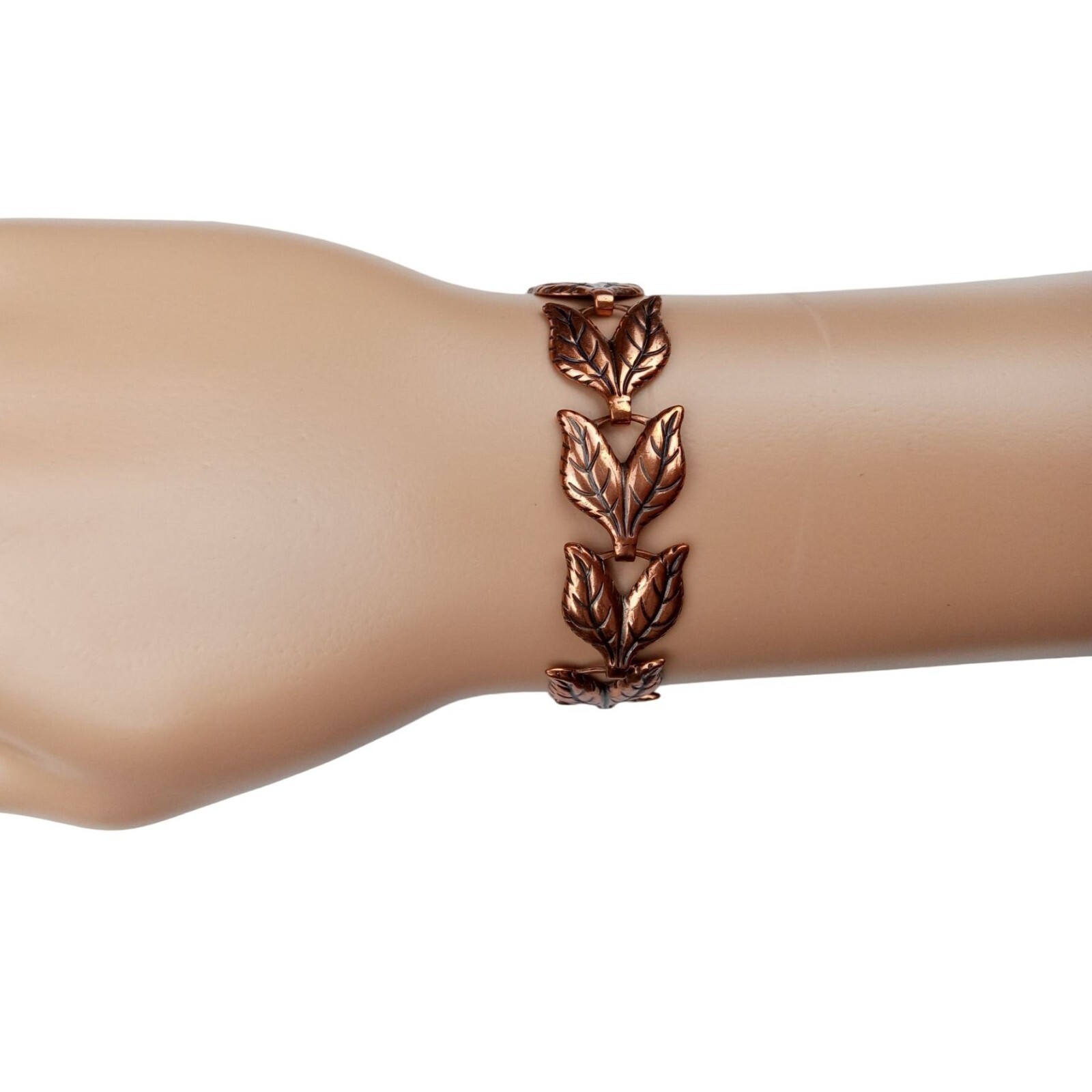 Vintage Bracelet Copper Double Leaf Link Leaves Botanical Fall Vine Sister Clasp