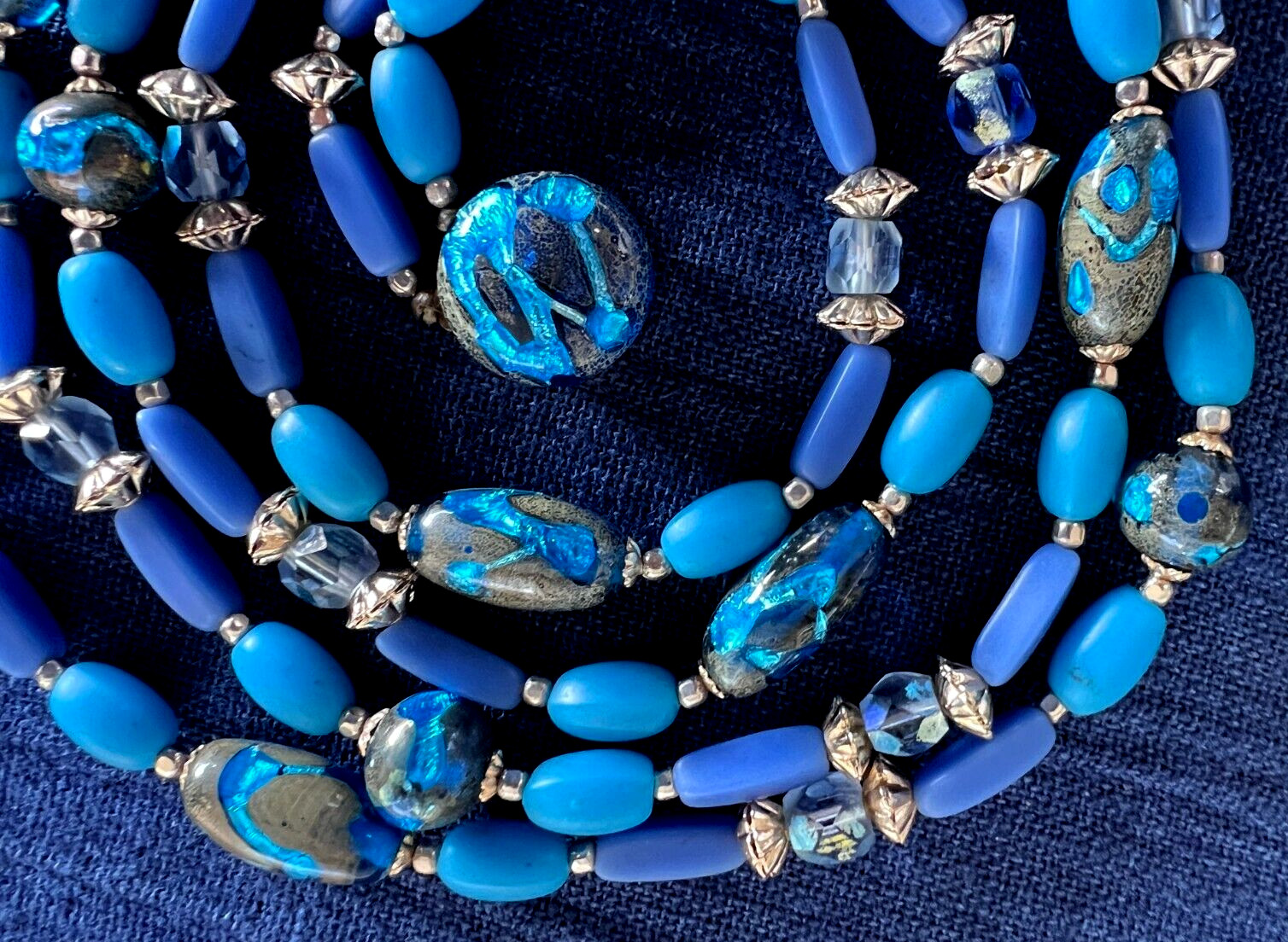 Murano Glass Beaded 2 Strand Necklace 22 Inches Long Blue