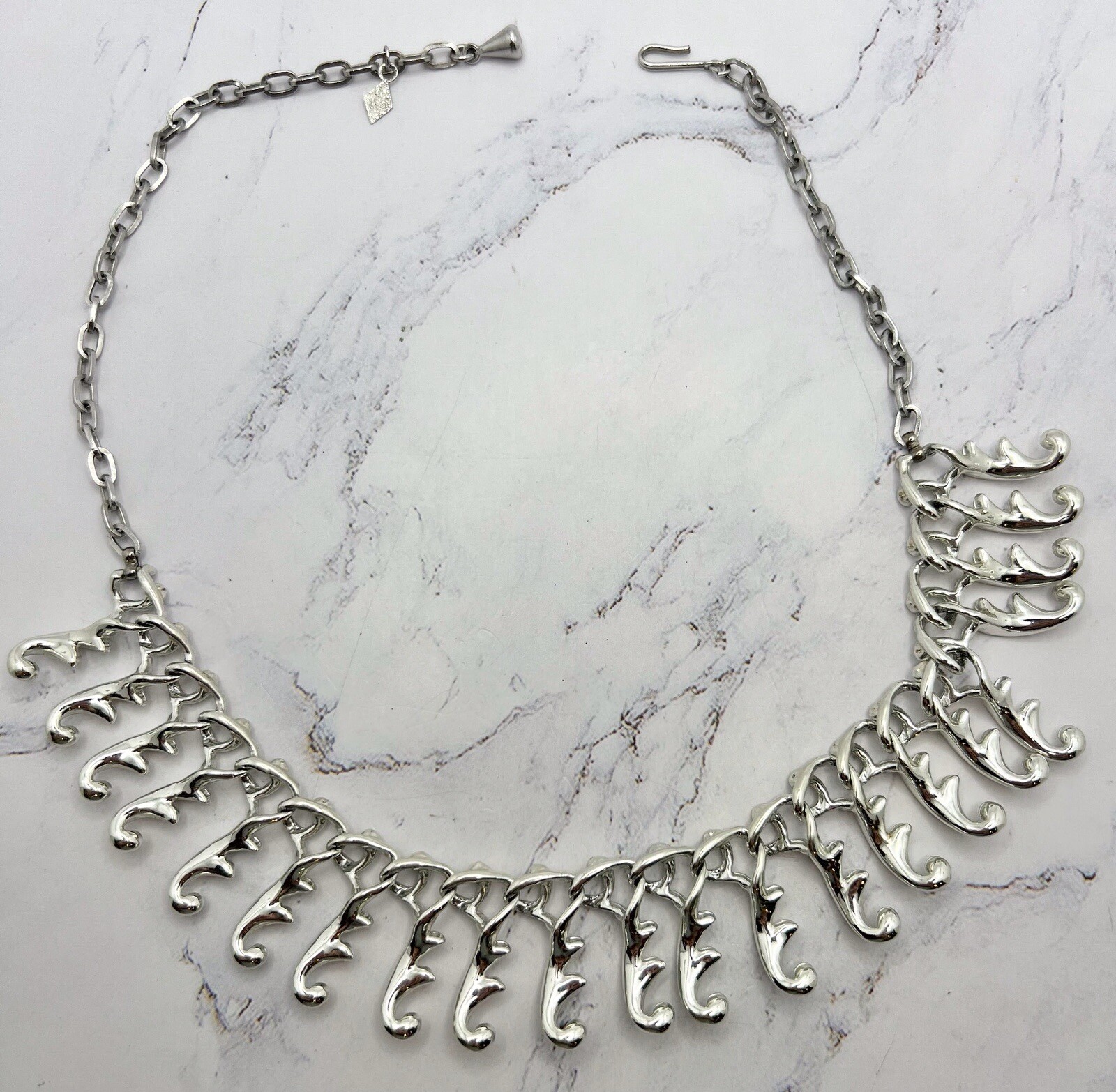 Vintage SARAH COVENTRY Rhodium Plated Collar Necklace Swirl Dangles 17.5in