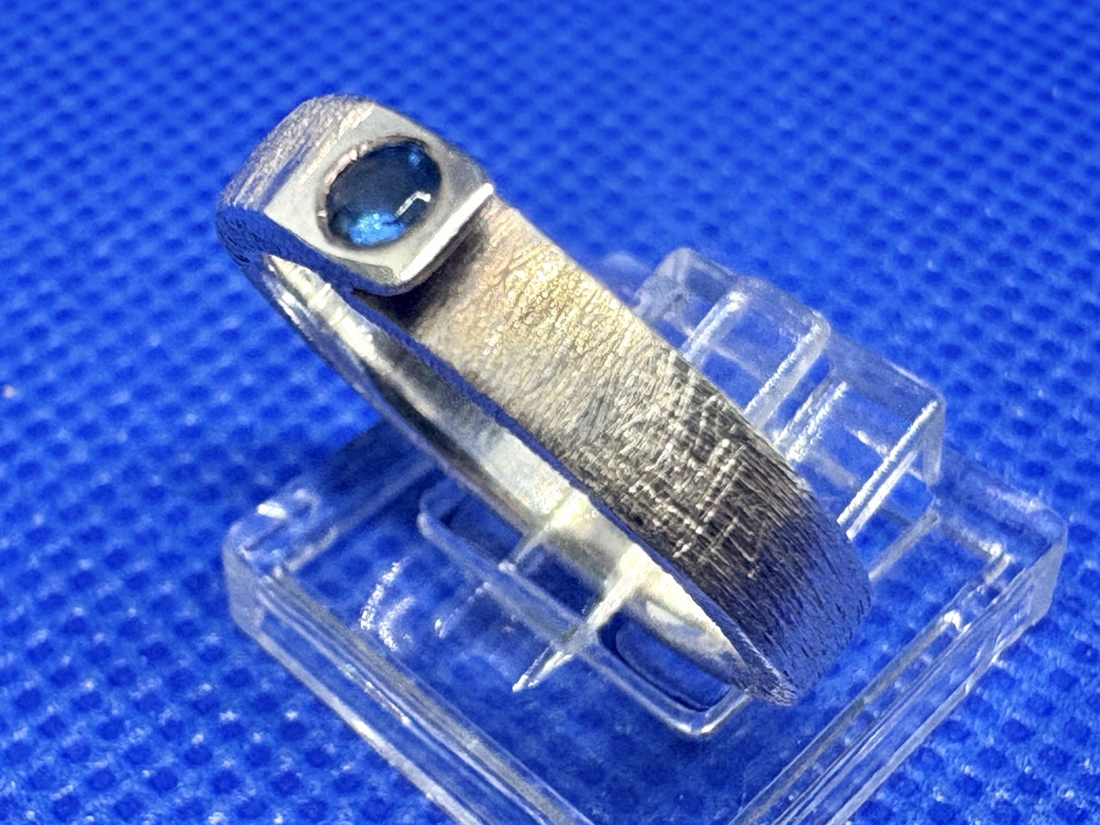 Y16 Brushed 925 Silver Ring size 7.5 Blue Sapphire Amazing 1970s Germany 4.77g
