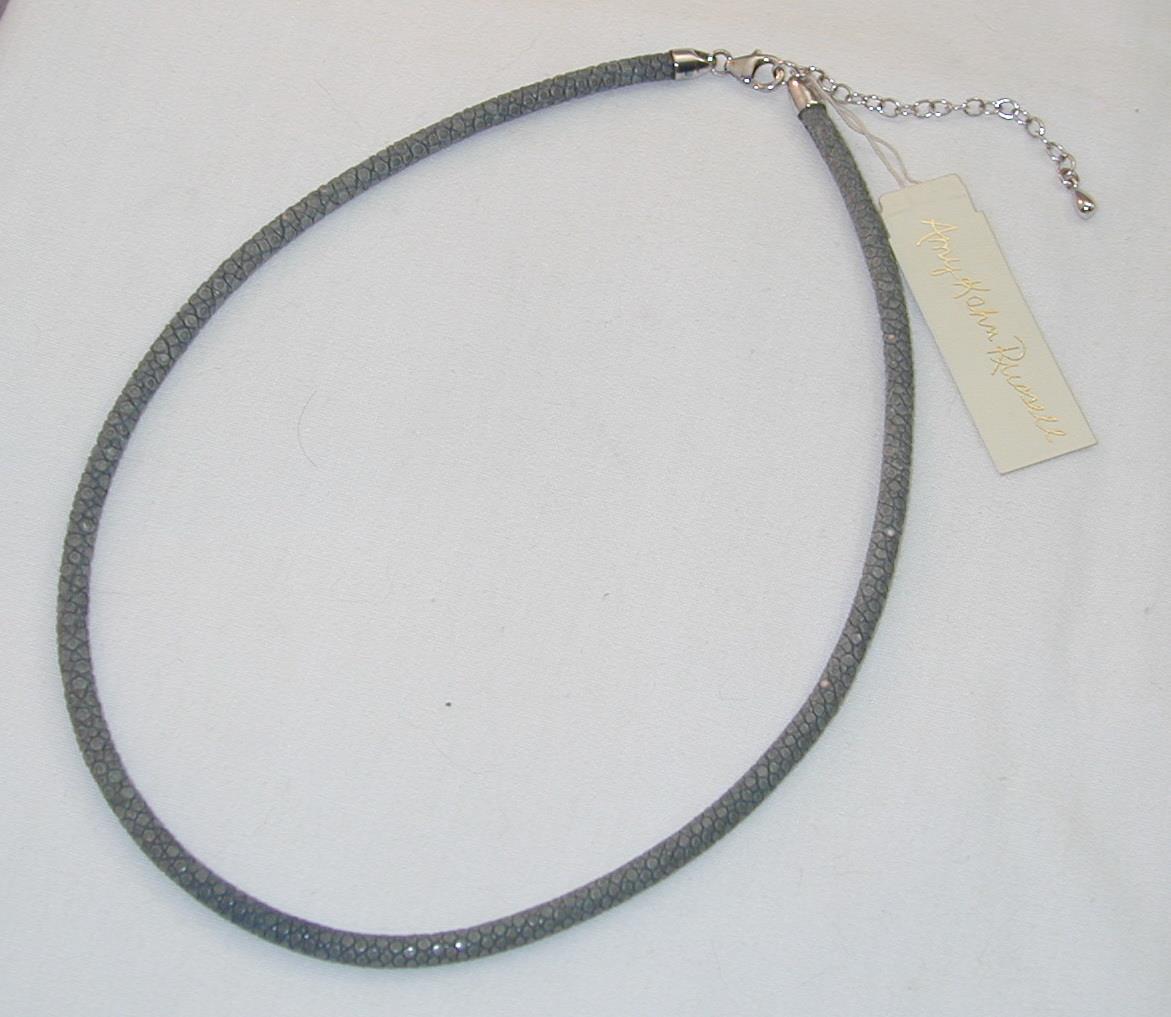 Amy Kahn Russell Genuine Stingray Leather Cord Necklace Blue Gray NWT AKR 18.5″