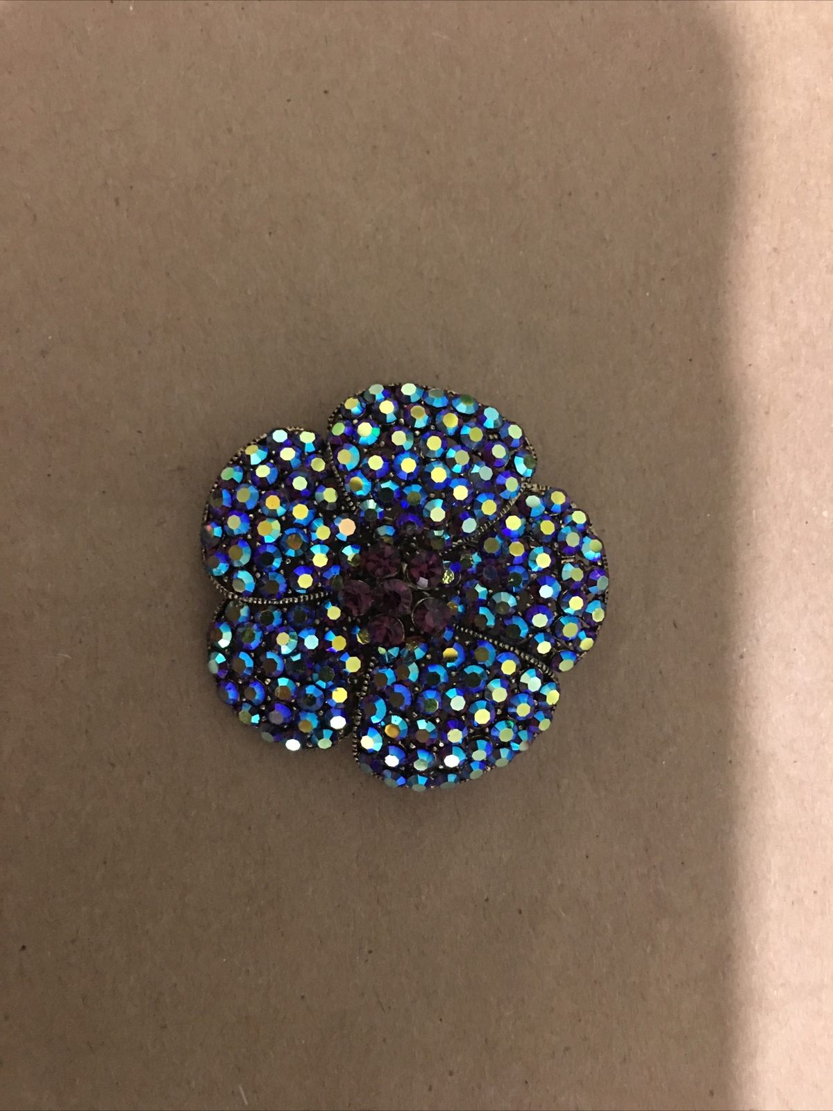 Vintage ROM Signed Brooch Purple and Blue Sparkly Rhinestones!