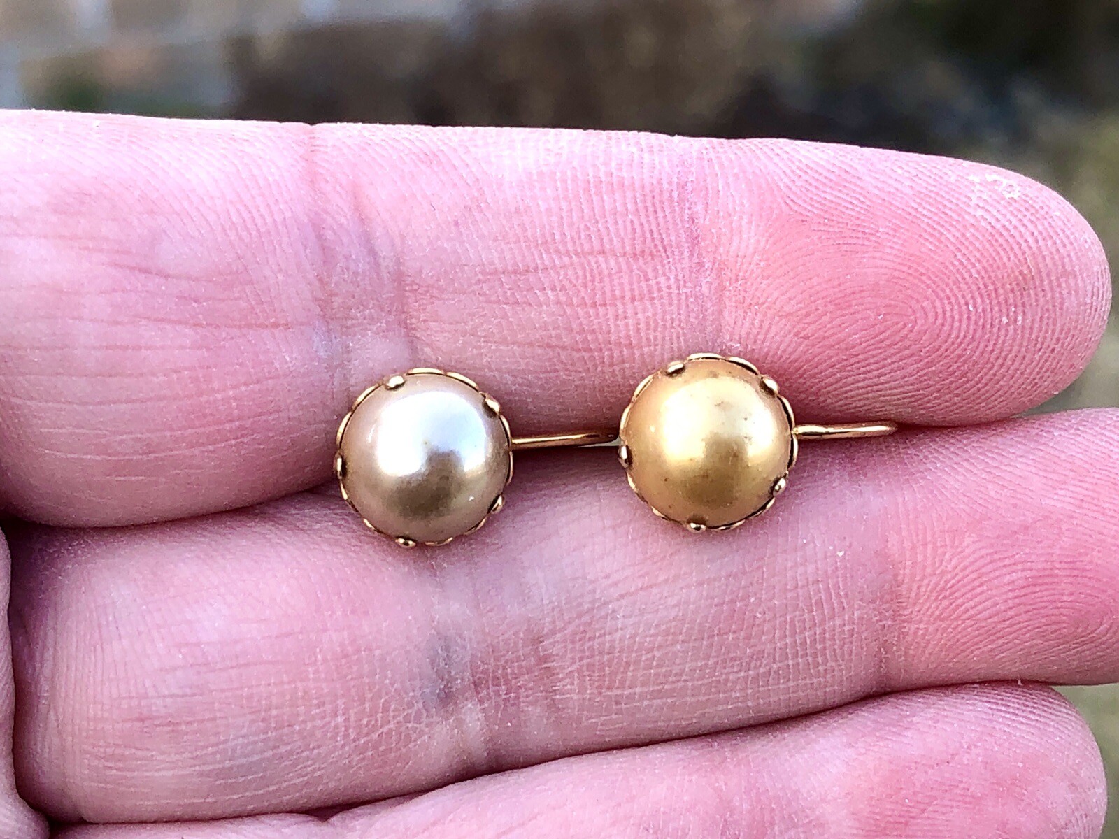 Vtg Art Deco 10K Gold BOA Faux Pearl Earrings- Budlong, Docherty, & Armstrong
