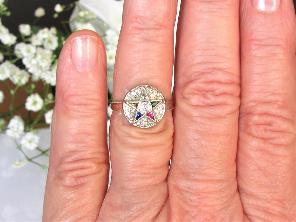 3/4 CTW Multi Shaped CZ & Round Art Deco Estern Star Wedding Ring In 925 Silver