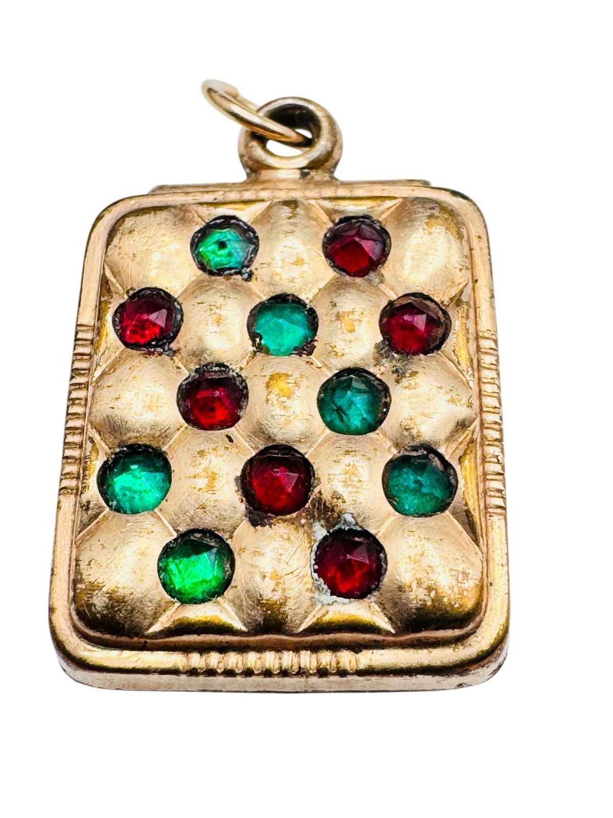 Antique Gold filled Green Red Paste Puffy Pendant
