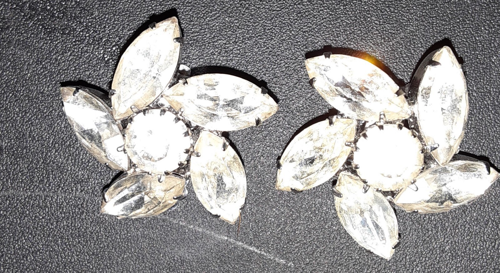 Vintage Rhinestone Statement Earrings Clip On Unsigned 1 1/2 inches across