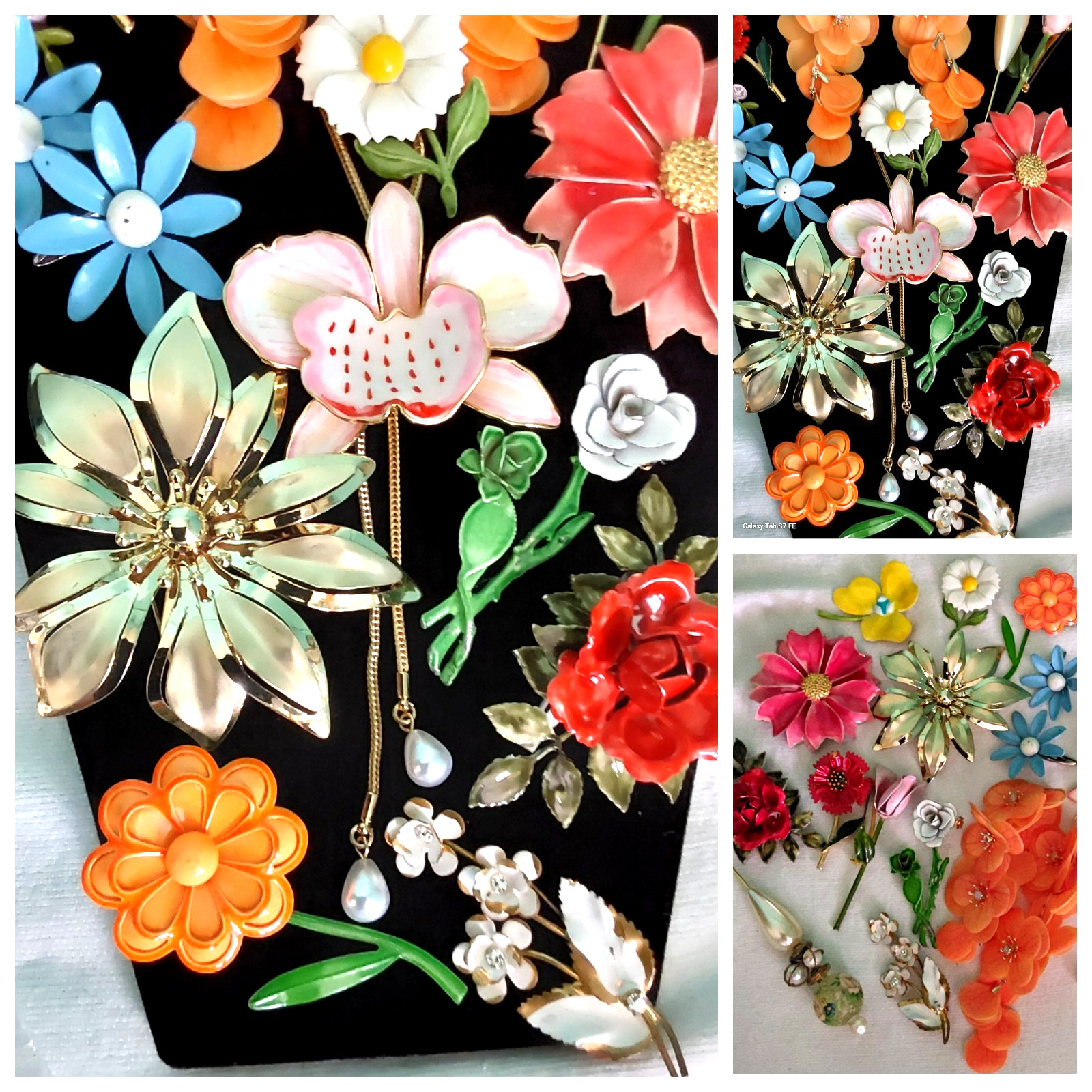 Vintage High End Flower Brooch Earring Necklace Jewelry Lot 15 pcs VGC