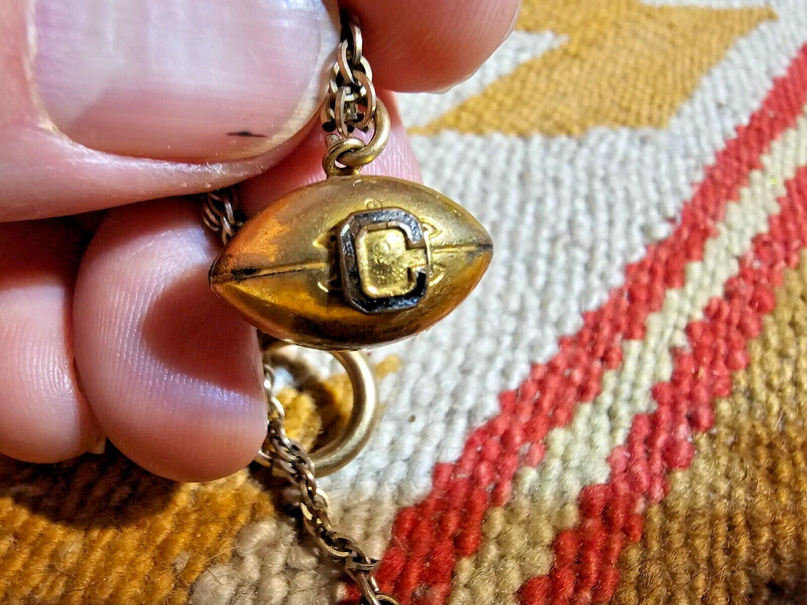 Cool ca1930s Letter C Enamel Gold Filled Football Charm Pendant Hadley Watch Fob