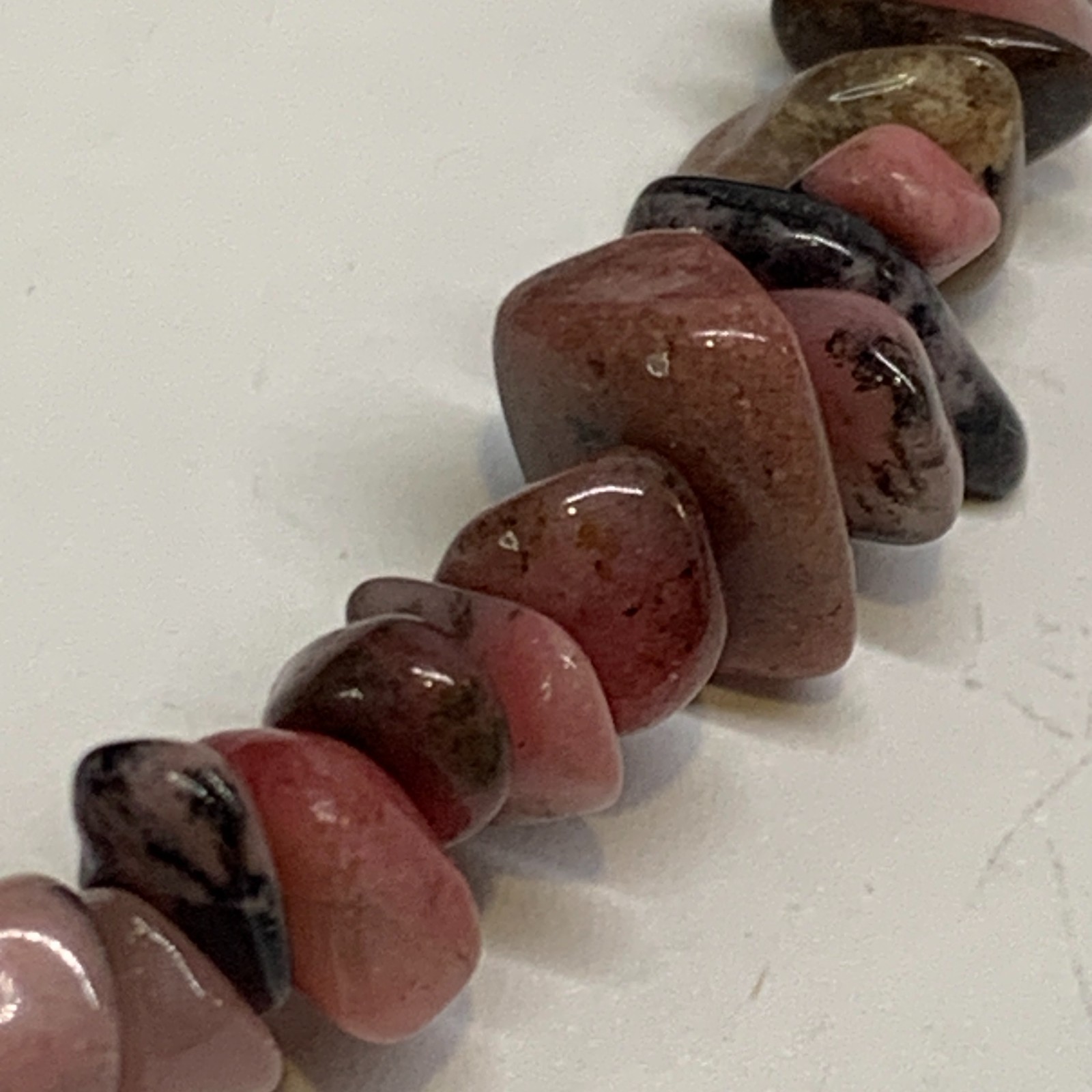 Vintage Pink Chip Raspberry Rhodonite Stone Necklace 15” Single Strand Estate