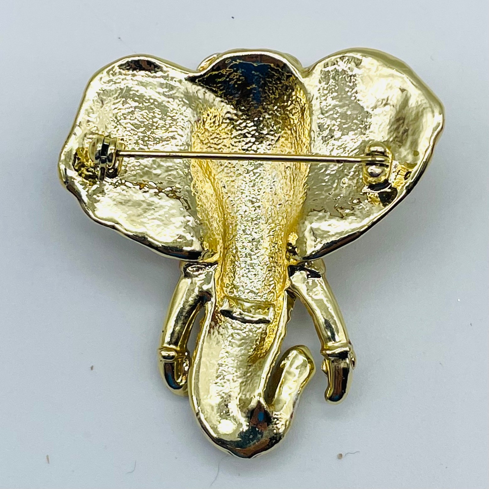 AJC Gold Elephant Rhinestone Brooch Pin Safari Animal Statement Jewelry 2.25″