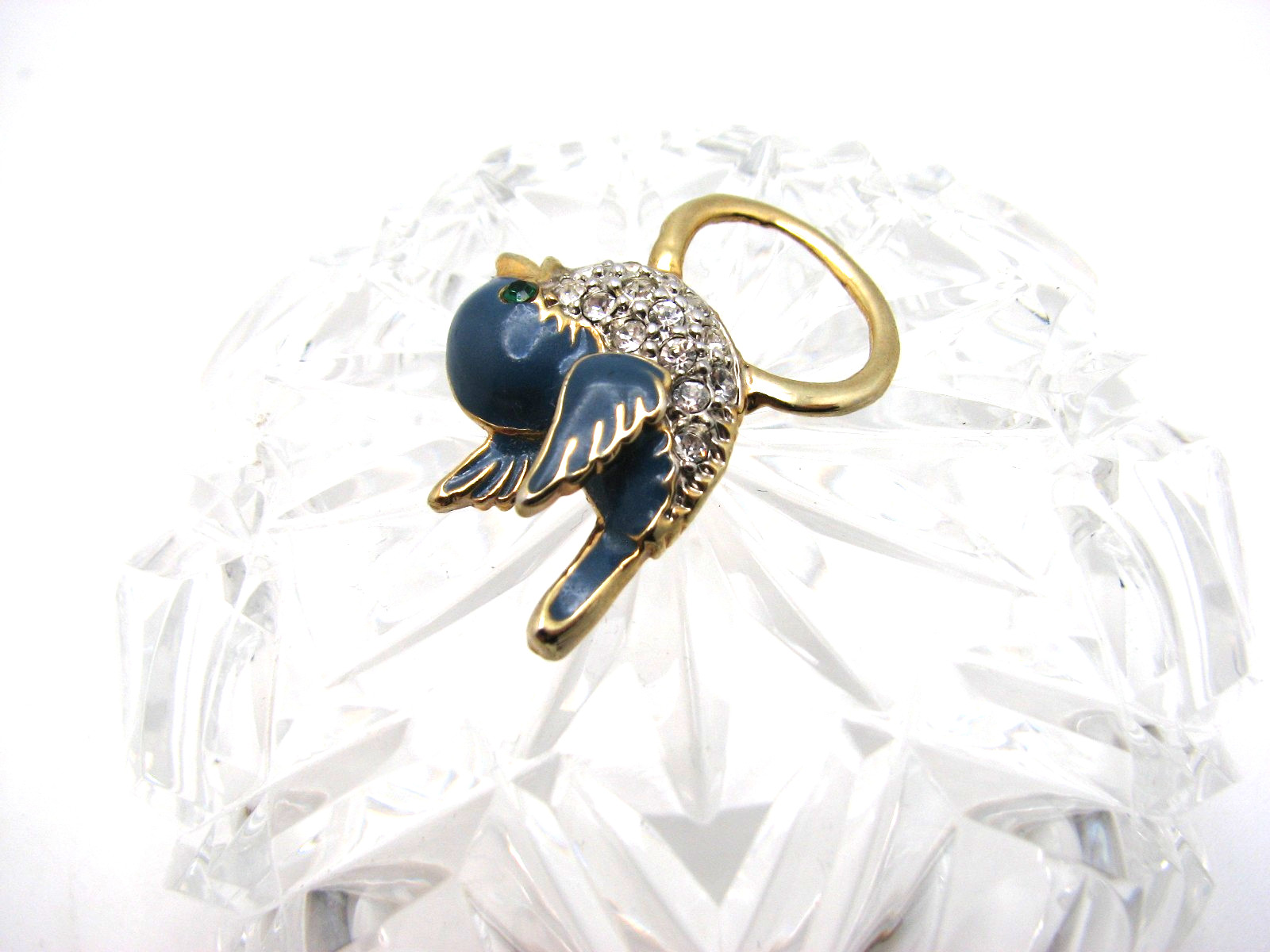 Vintage Enamel & Pave Crystal Bluebird of Happiness Charm/Eyeglass Holder Pin
