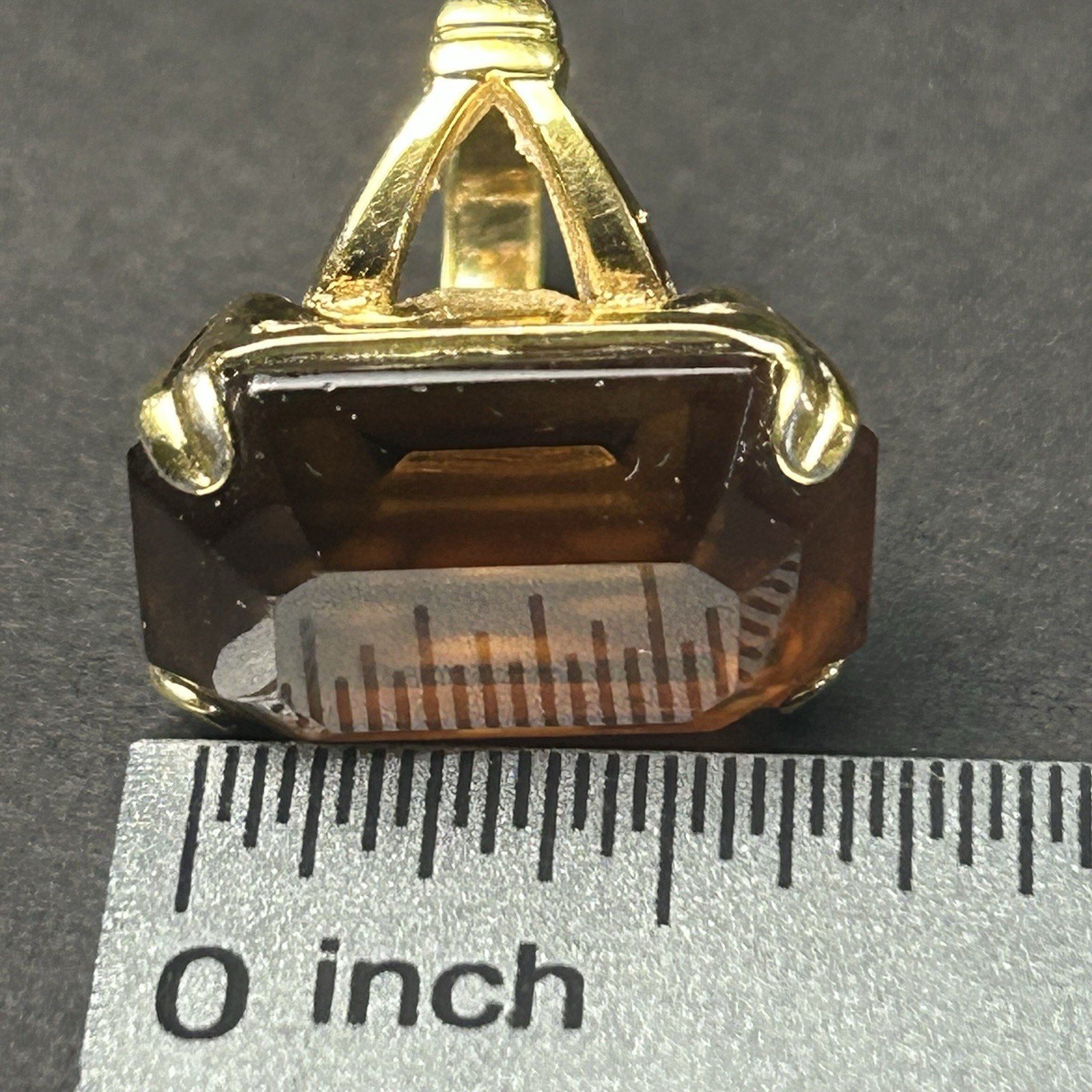 Vintage 1978 Avon “Smoky Lustre” Cocktail Ring Gold Tone Emerald Cut Glass Sz4.5
