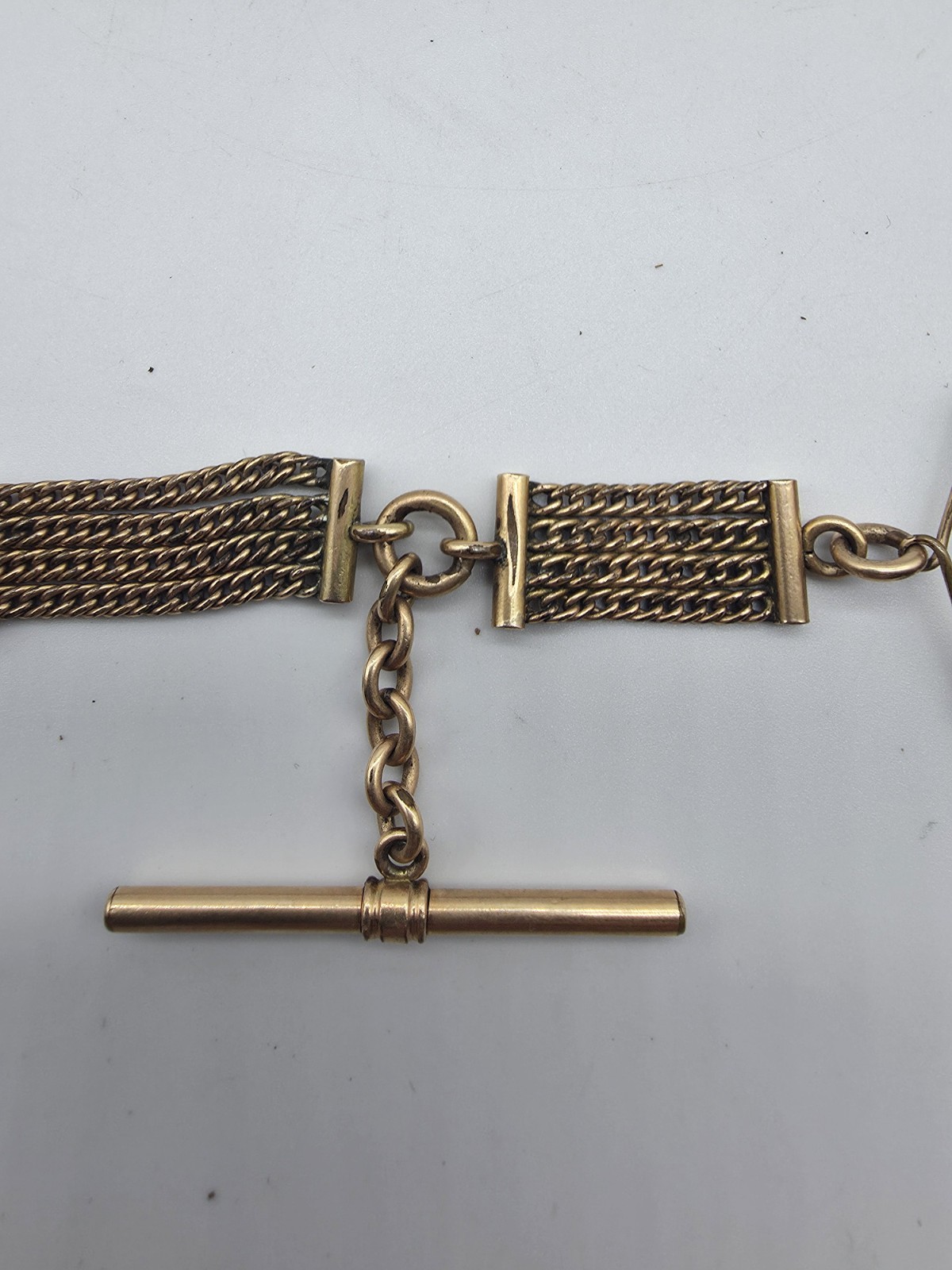 Antique Victorian Gold Filled 4 Strand Mesh Watch Fob Chain Slide Carved Agate