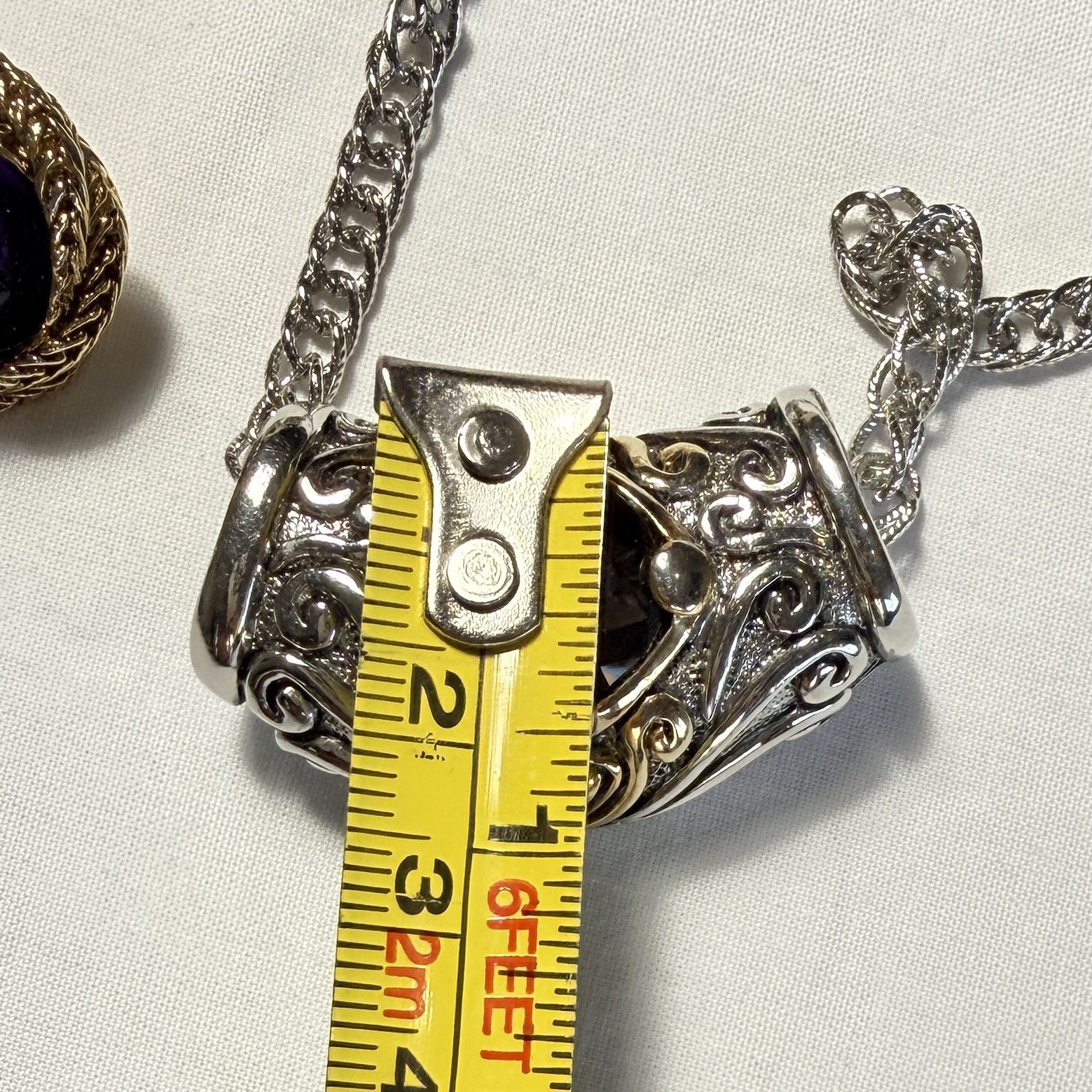 Purple Gold Tone Silver Tone Metal Necklace Chain Earrings Set Y2K Renaissance