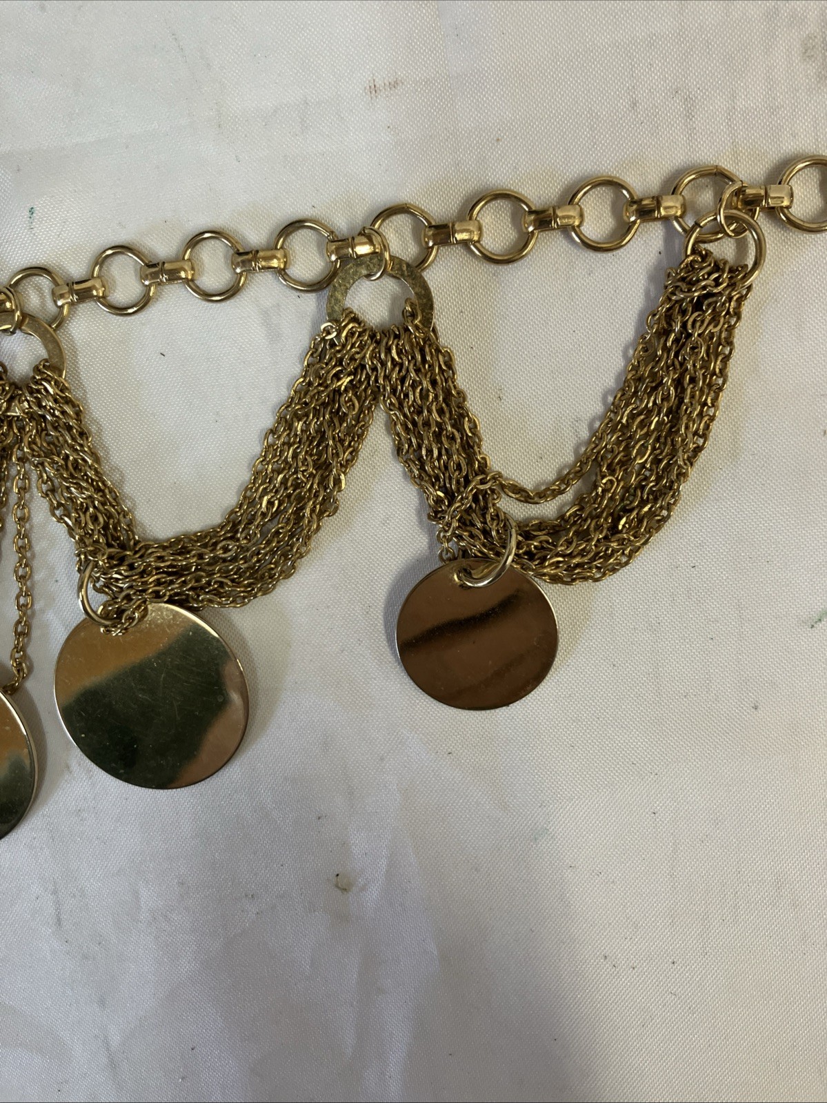 Vtg Gold Tone Chain And Disks Necklace 17” Hook Clasp Very Good Preowned