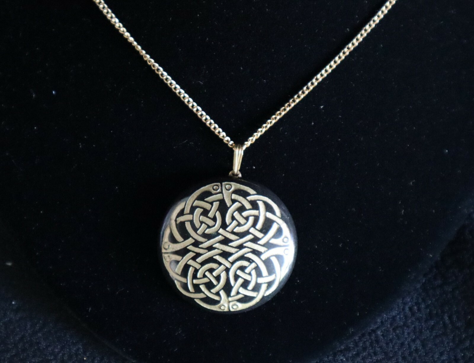 Celtic Knot Basalt Stone Hand Carved Celtic Pendant Necklace signed JOY