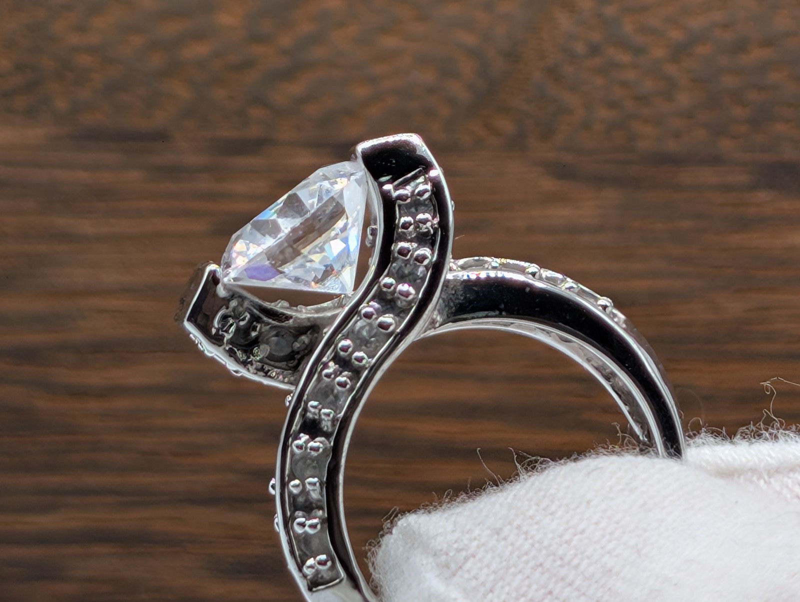 sterling silver cocktail ring size 4.75 vintage brilliant cut CZ tension set