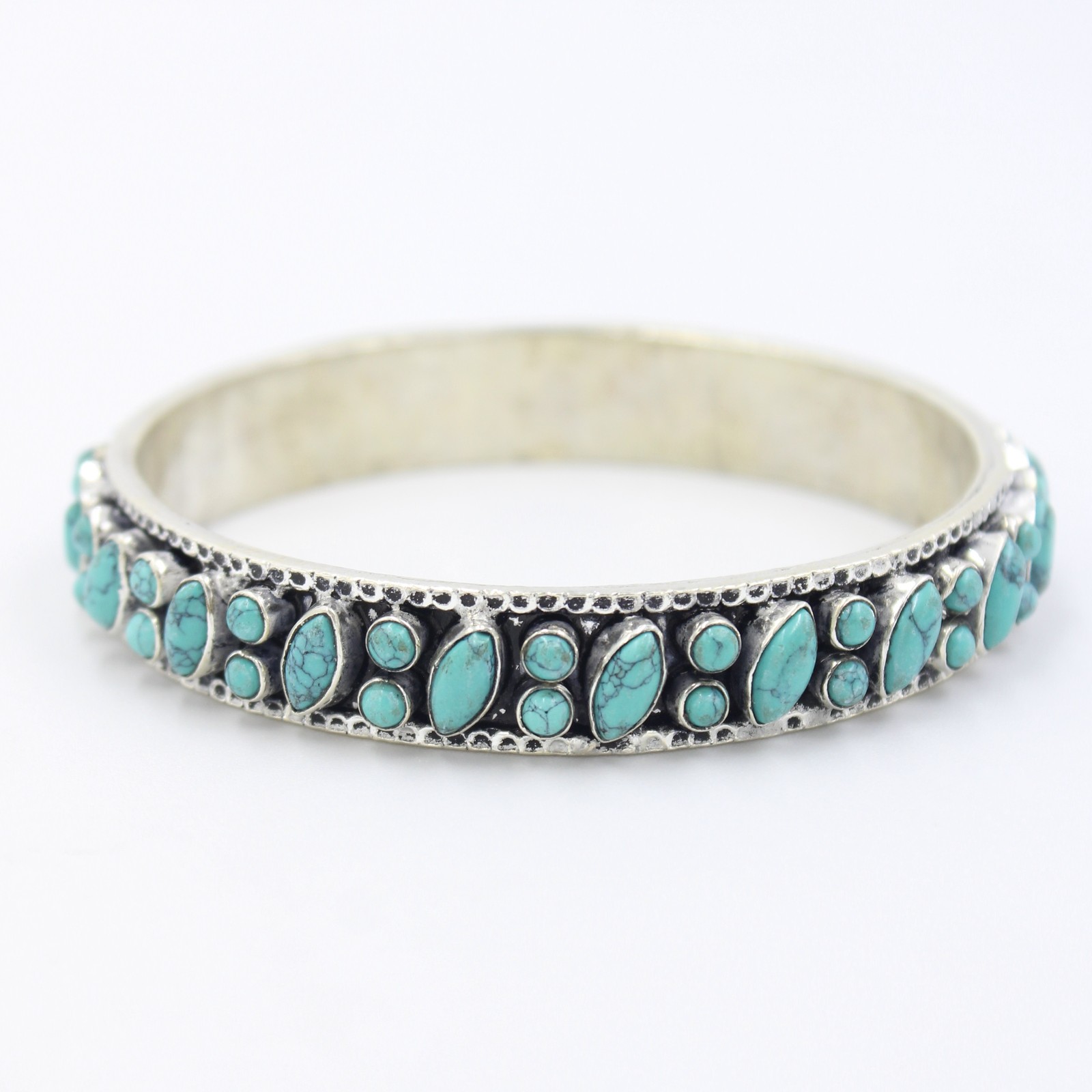Vintage Natural Turquoise Slip On Bangle Bracelet in Sterling Silver 7.25 Inch