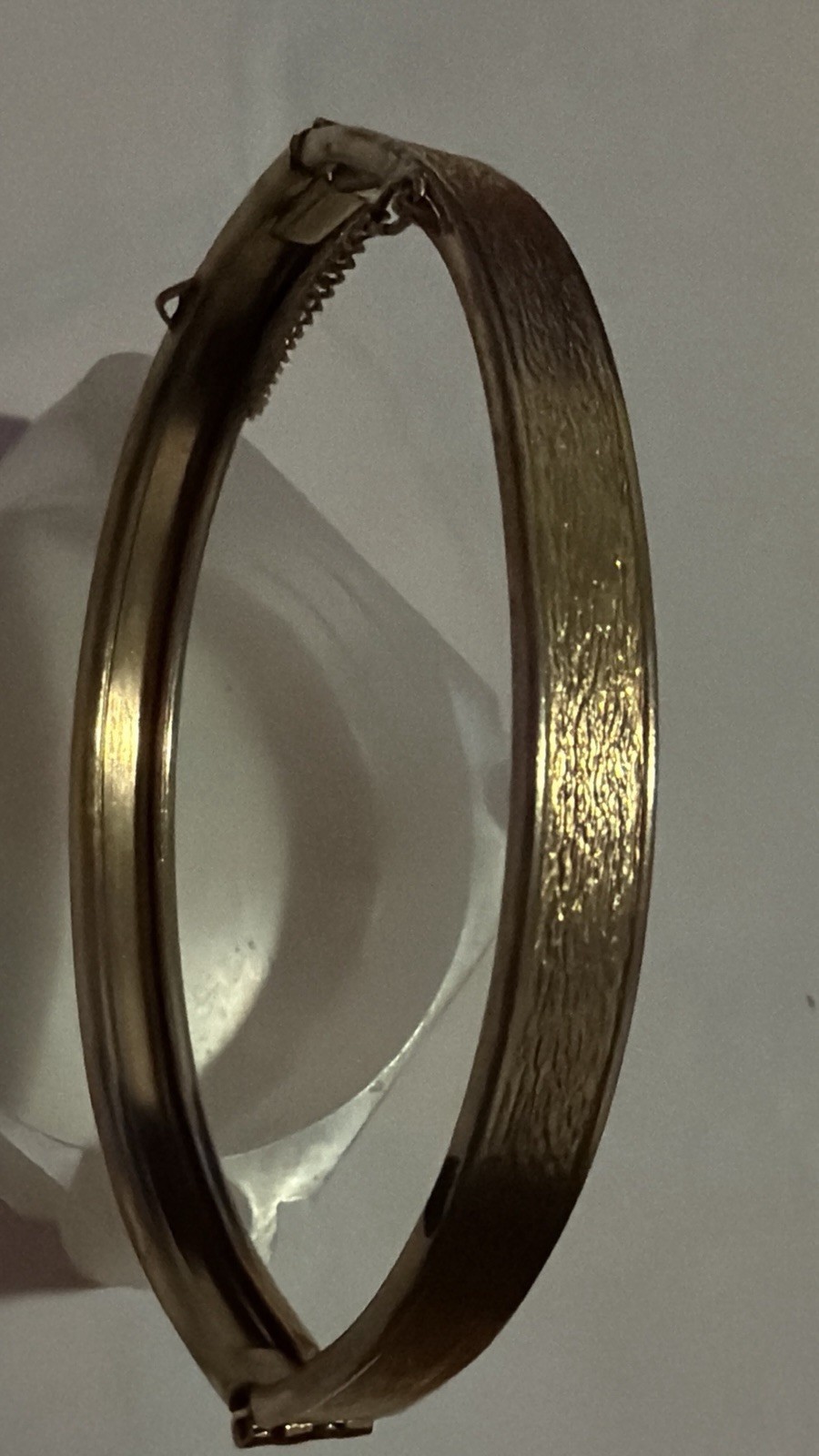 Vintage Gold-Tone Hinged Bangle Bracelet-Textured Finish Classic Statement Piece
