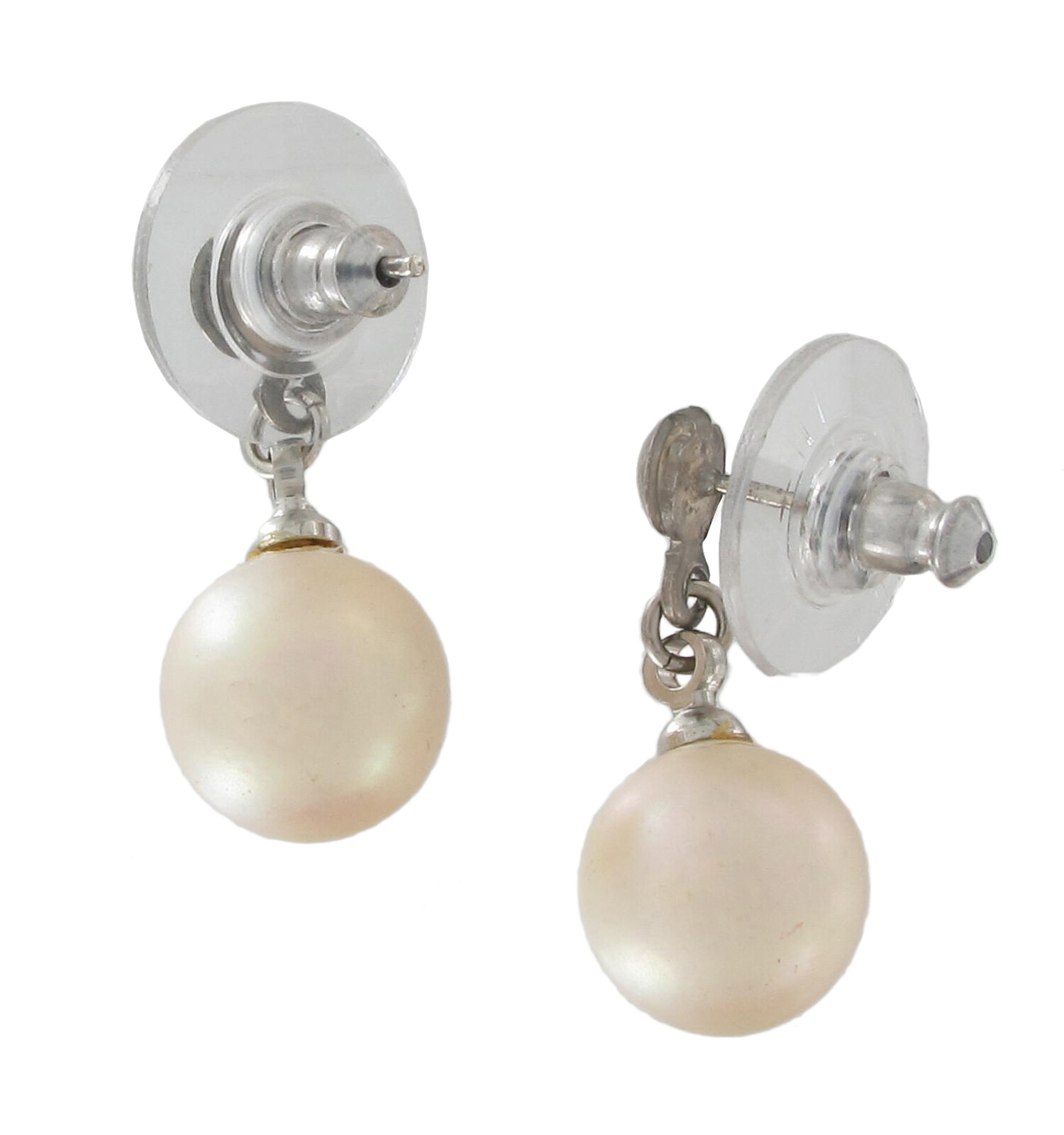 Classic Cream Faux Pearl Drop Dangle Earrings Pierced Silver Tone 9mm 7/8″