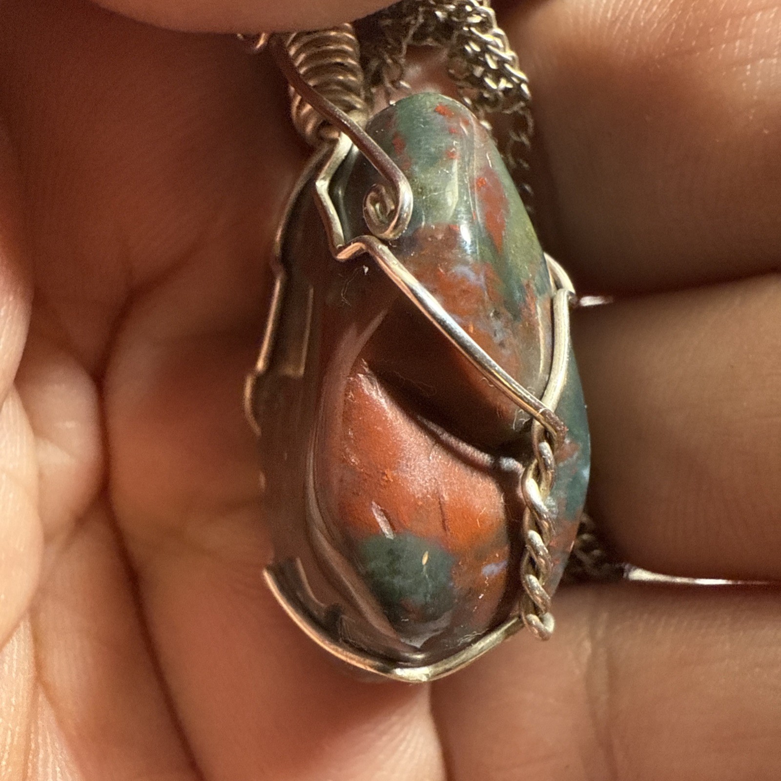 Necklace Bloodstone Big 25ct Solitaire Vintage Sterling Silver 18” Chain