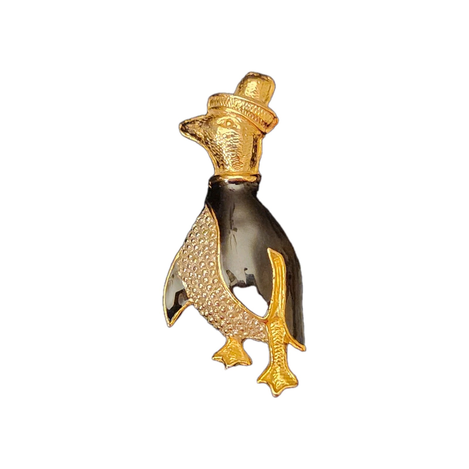 Vintage Jordache Gold and Black Penguin Brooch Pin 1980-1990s