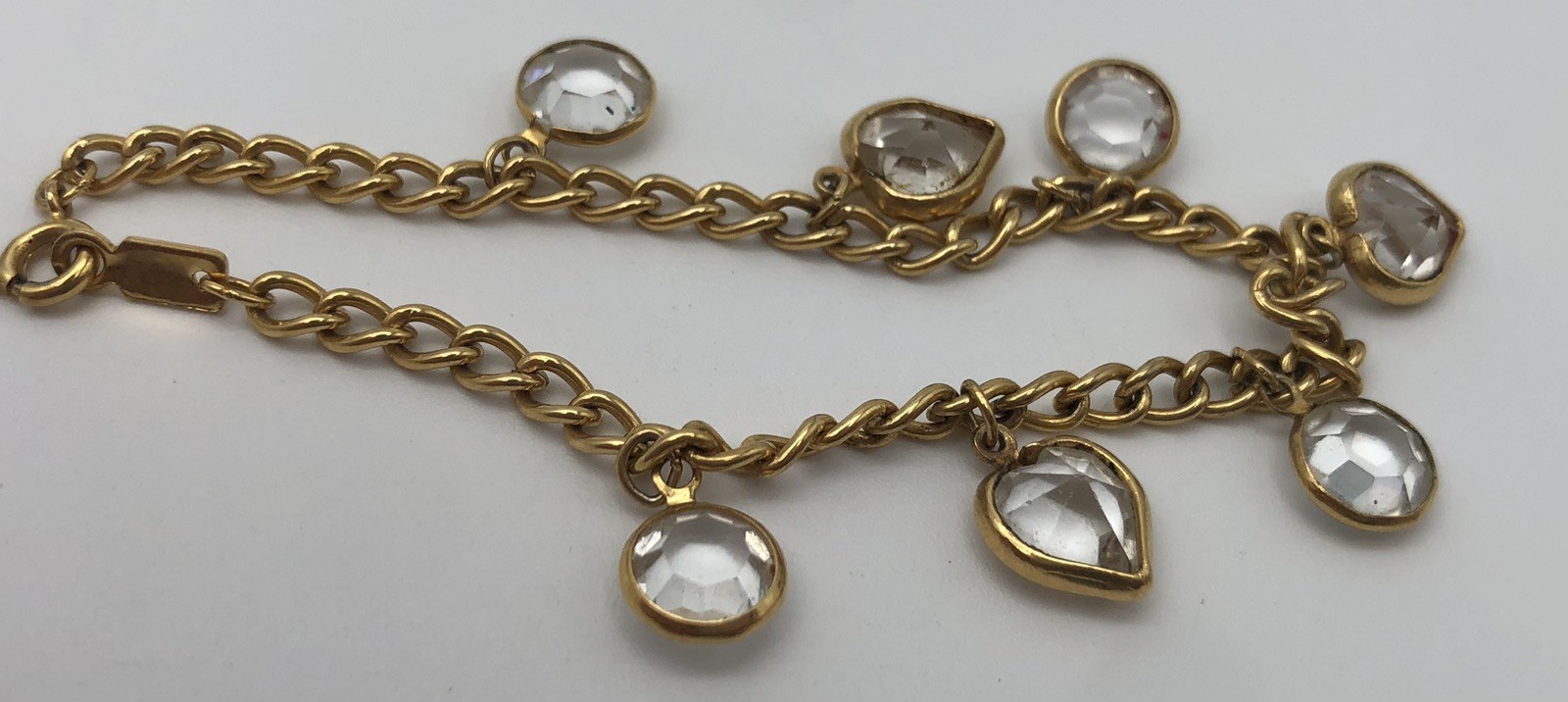 Vintage Swarovski Brand Clear Heart Charm Bracelet Goldtone 7″