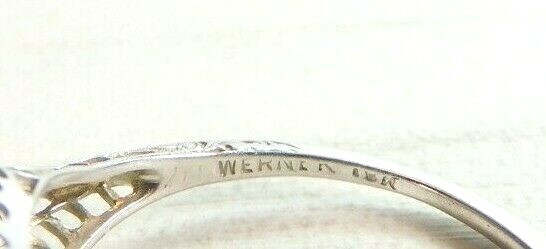 Antique Art Deco Engagement 18K White Gold Ring Size 6.5 UK-M1/2 EGL USA