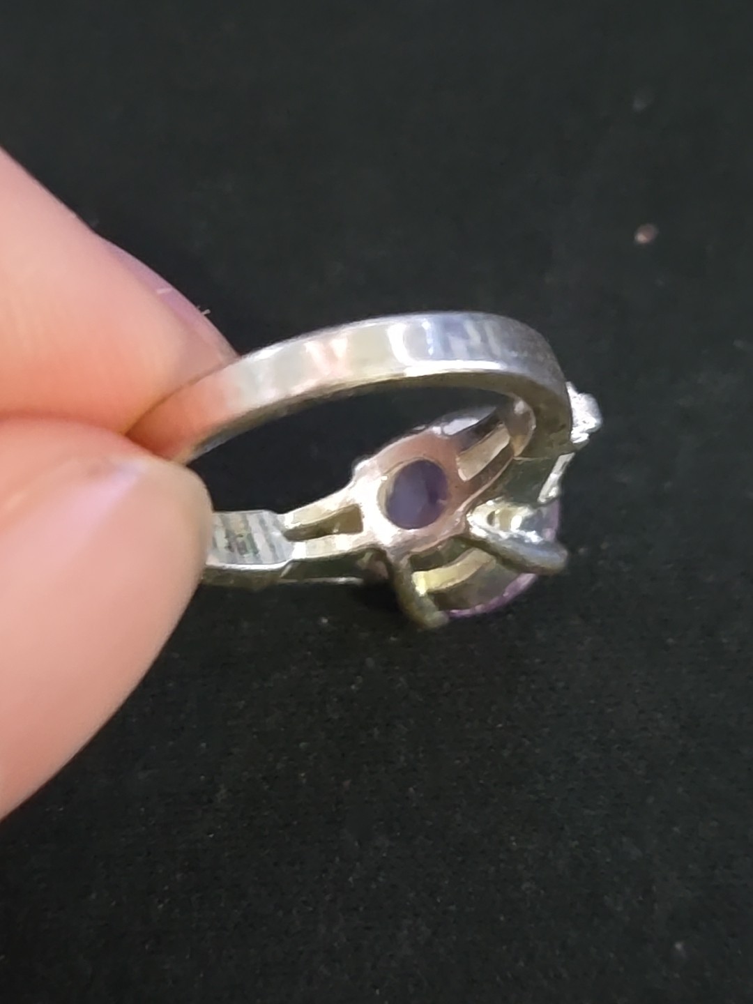 Vintage Silvertone Ring With Large Pink/purple And White Rhinestones Size 6