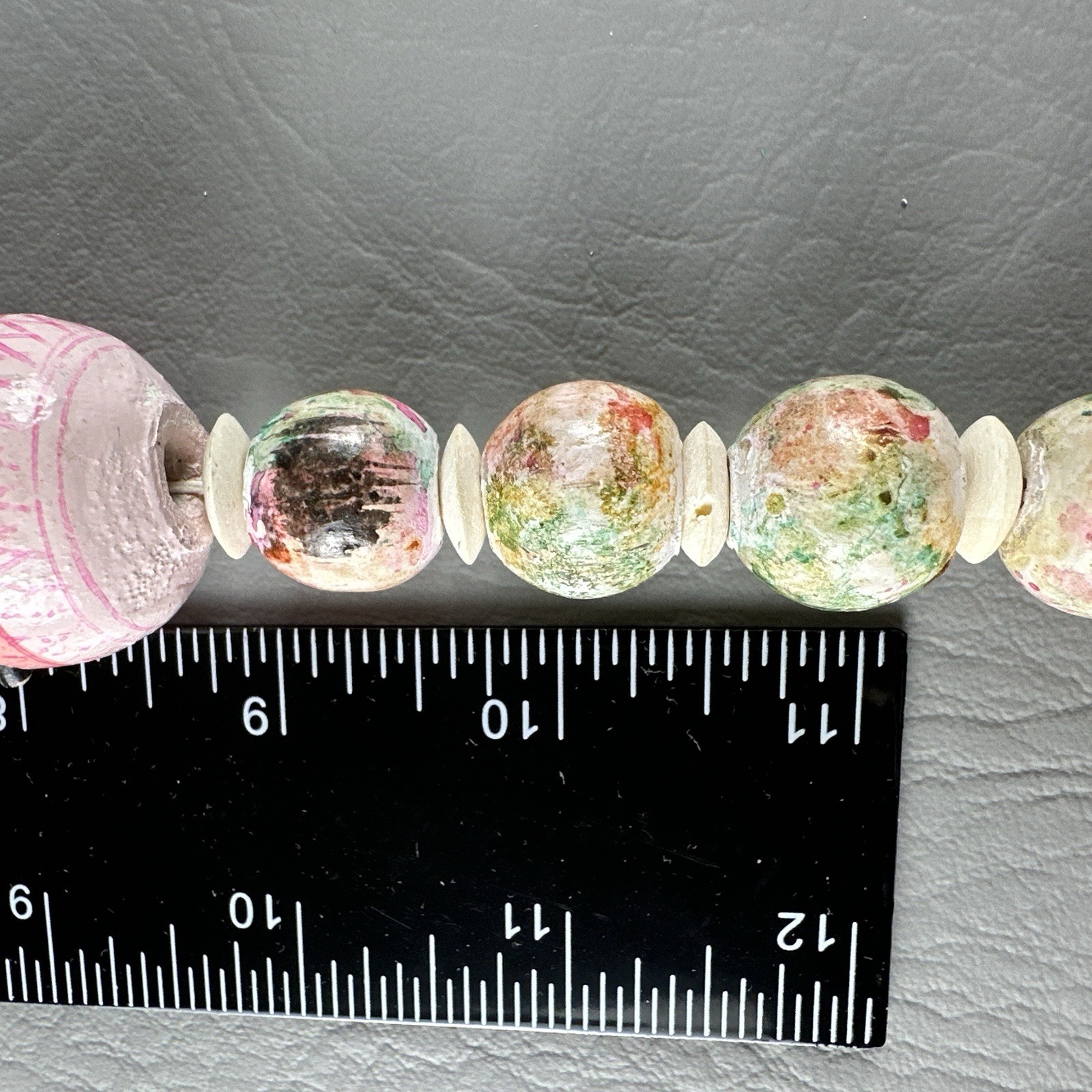 Vintage Hand Painted Necklace Bird Bead Artisan Wood 27”