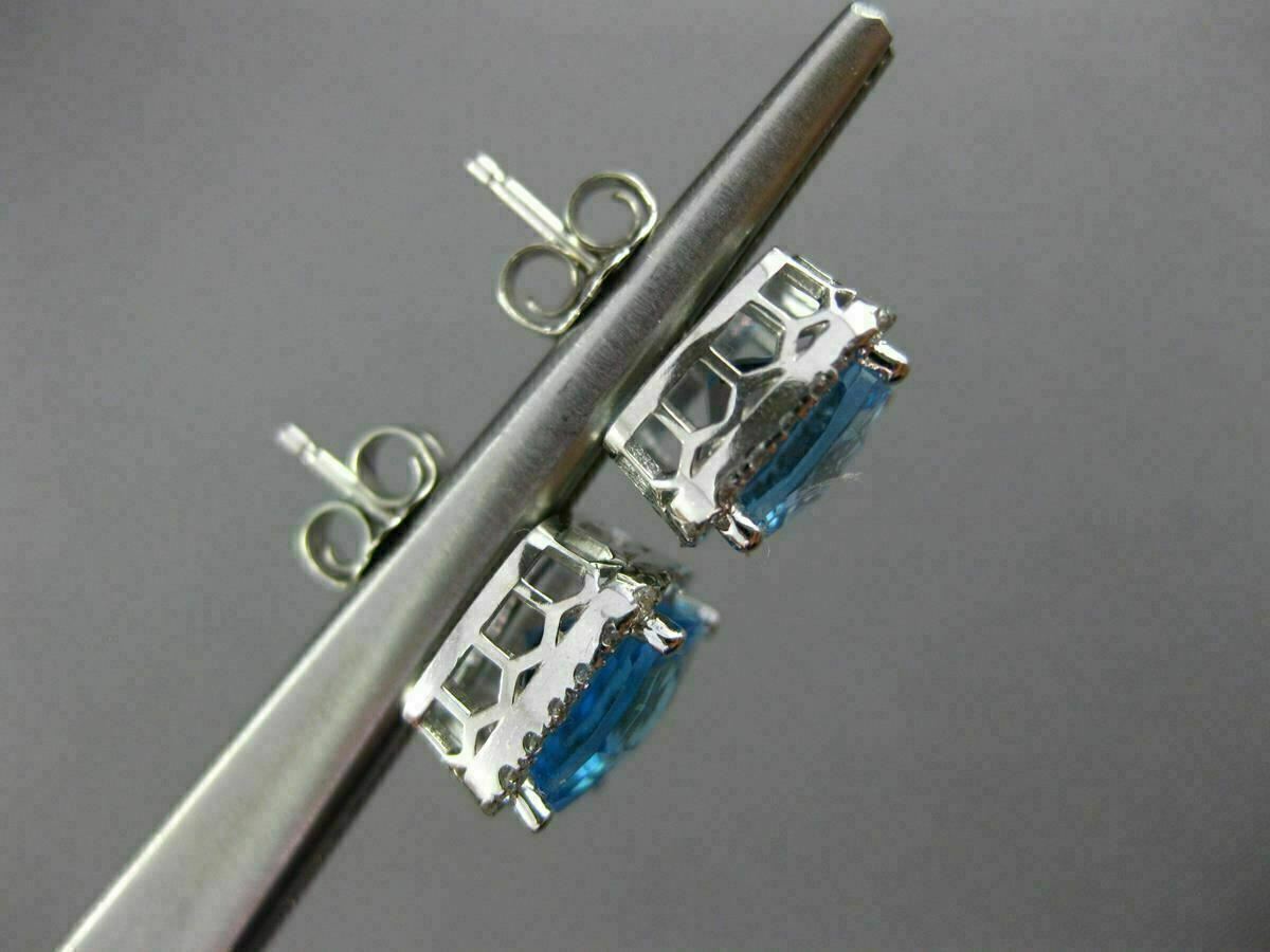 ESTATE 4.02CT DIAMOND & BLUE TOPAZ 14KT WHITE GOLD SQUARE HALO CLASSIC EARRINGS