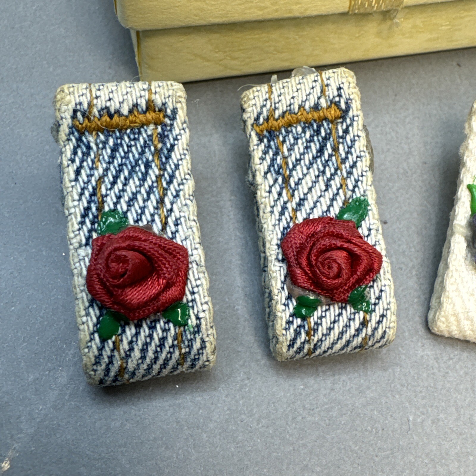 VTG Western Handmade Denim Beltloop Earrings Roses Unique Gift 2 Pair Pierced