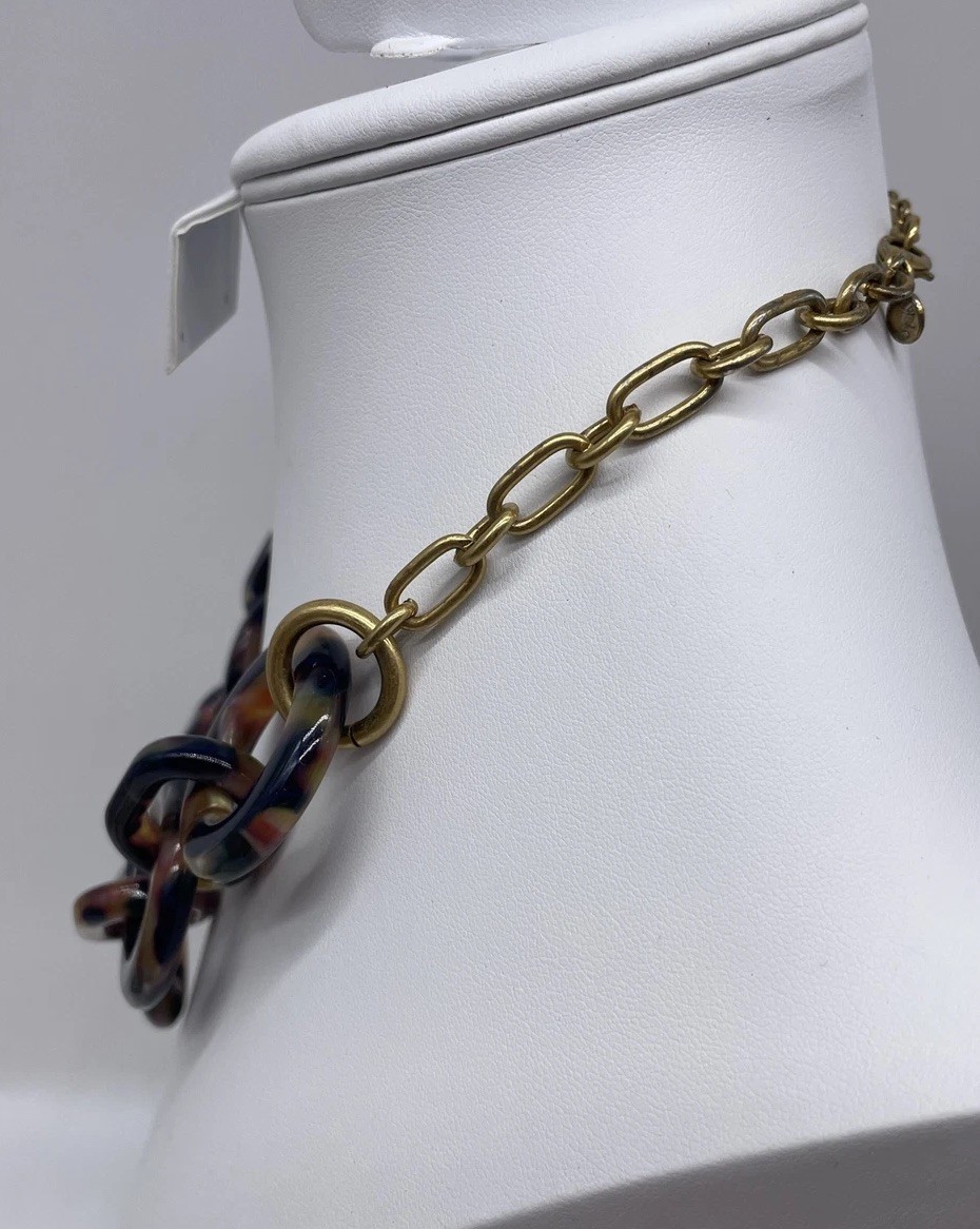 J Crew Necklace Chain Link Chunky Pearlized Tortoise Shell Acrylic Jewelry 20”
