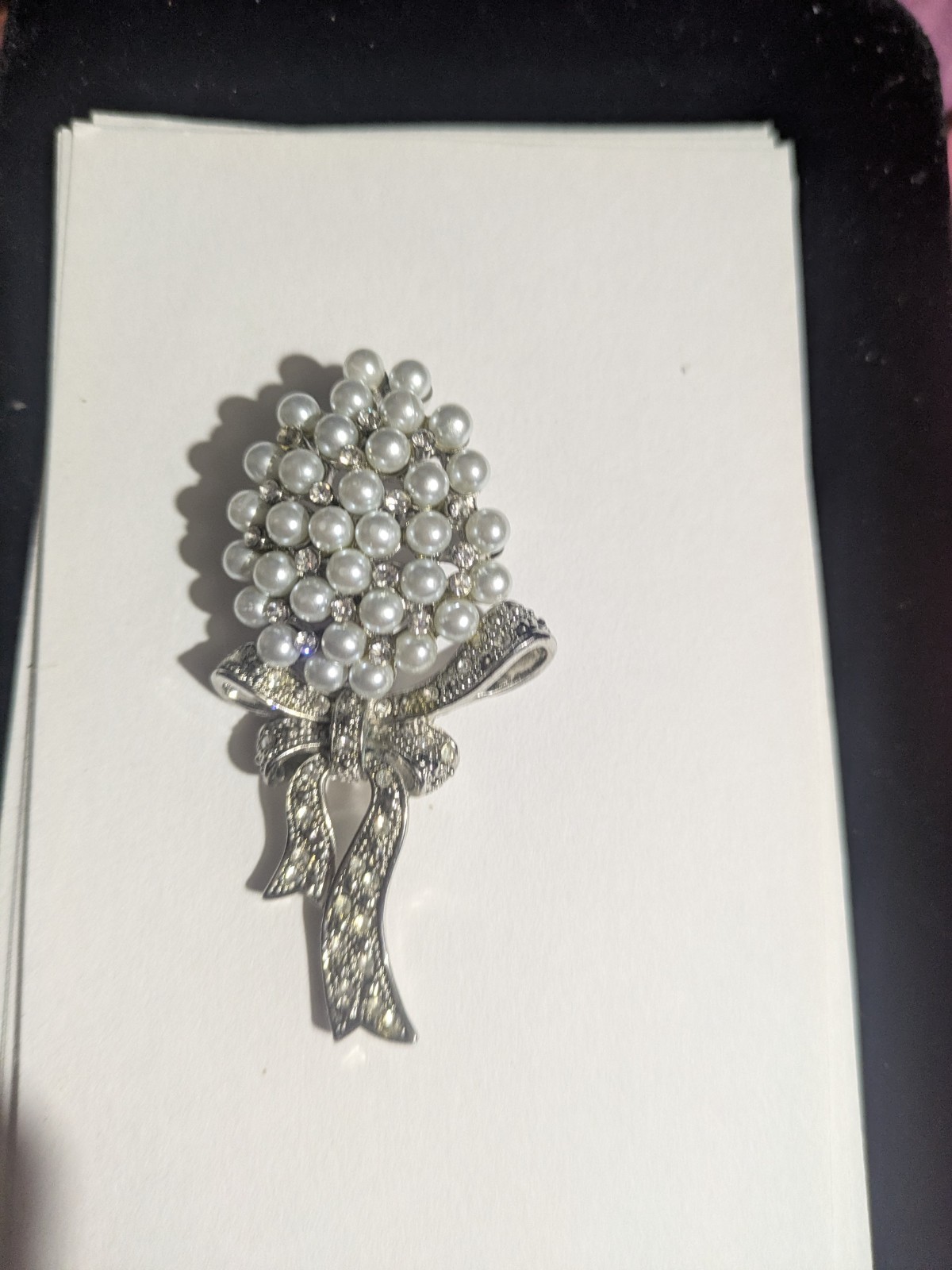 Beautiful Silver And Pearl Bouquet Of Flowers Brooch