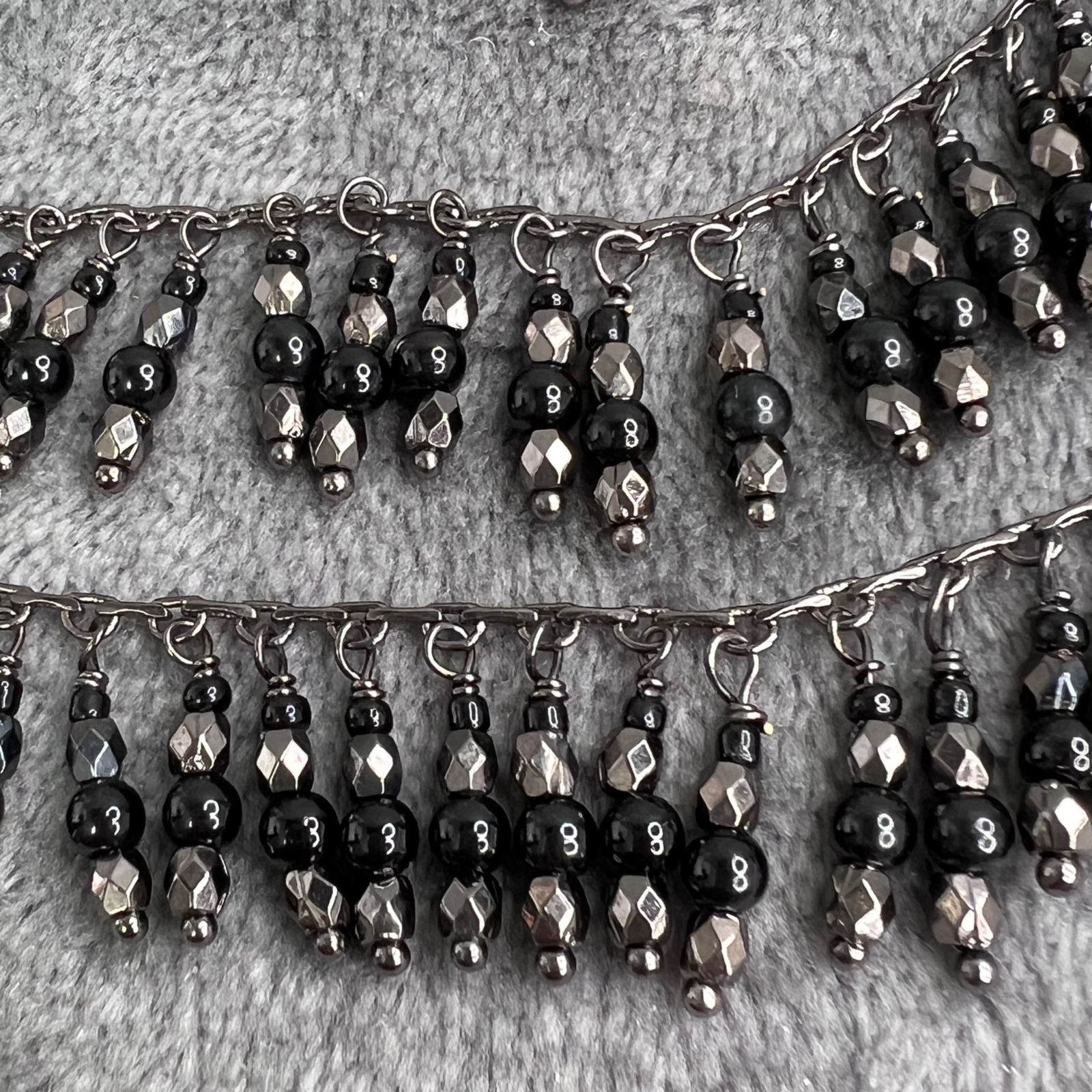 Talbots Layered Fringe Necklace Statement Black Beaded Gunmetal Dangle 20 in