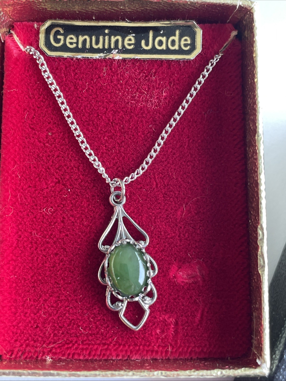 Vintage In Box Genuine Jade Pendant Necklace