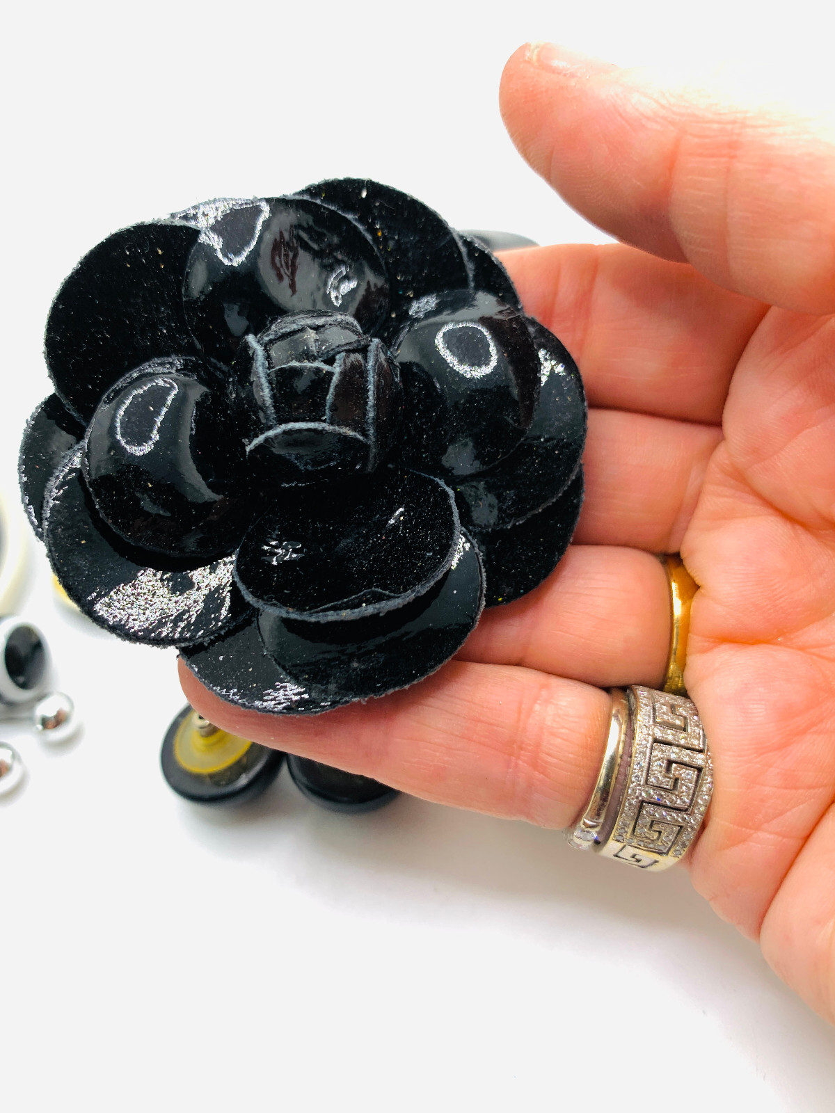 Lot 8 Dramatic 1960s-1980s Plastic Resin Metal Black & White Earrings & Brooches